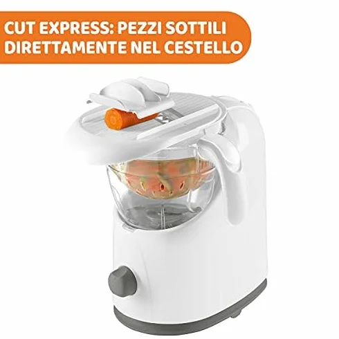 Chicco Cuocipappa Multifunzione Easy Meal per lo Svezzamento, Omogeneizzatore per Neonati e Bambini, Frullatore e Scaldapappa, con Cottura a Vapore e grattugia Cut Express, Riscalda e Scongela