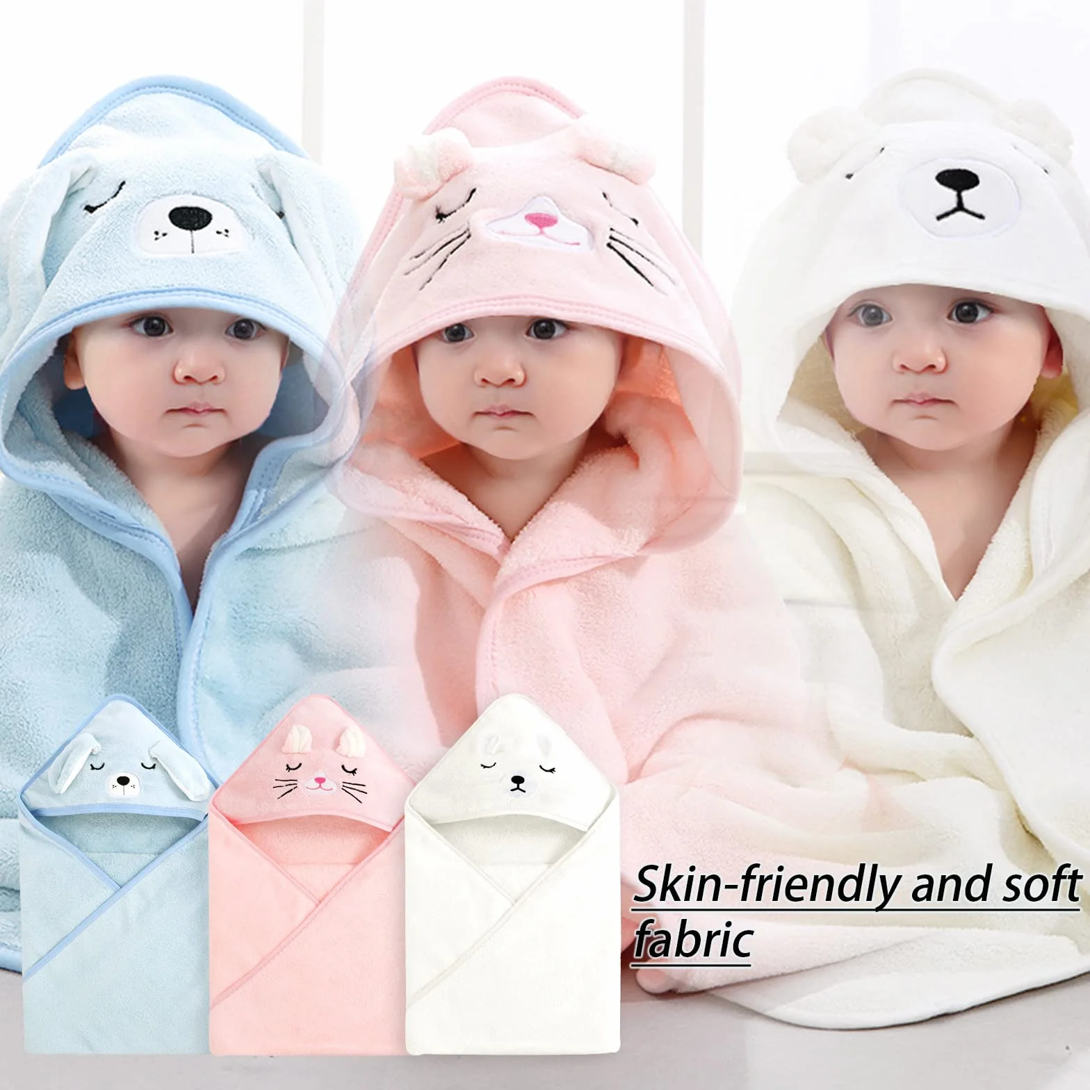 DKDDSSS 2PCS Asciugamano Neonato, Asciugamani Con Cappuccio Per Bambini, Set Asciugamano per Bambini con Orecchie Carine, Super Assorbente e Lavabile, Per Regalo Bimbo, Pink