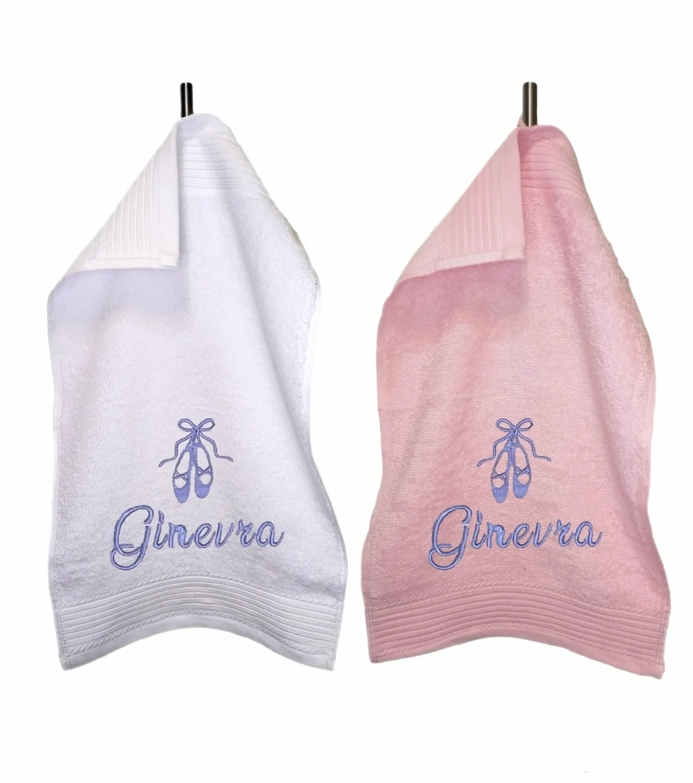 Set di 2 asciugamani personalizzati per bambini da asilo/nido/scuola materna, ricamati con il nome, asciugamano personalizzato, alta qualità-500 g/m², 100% cotone, MADE IN ITALY (Bianco, Rosa, Viola)
