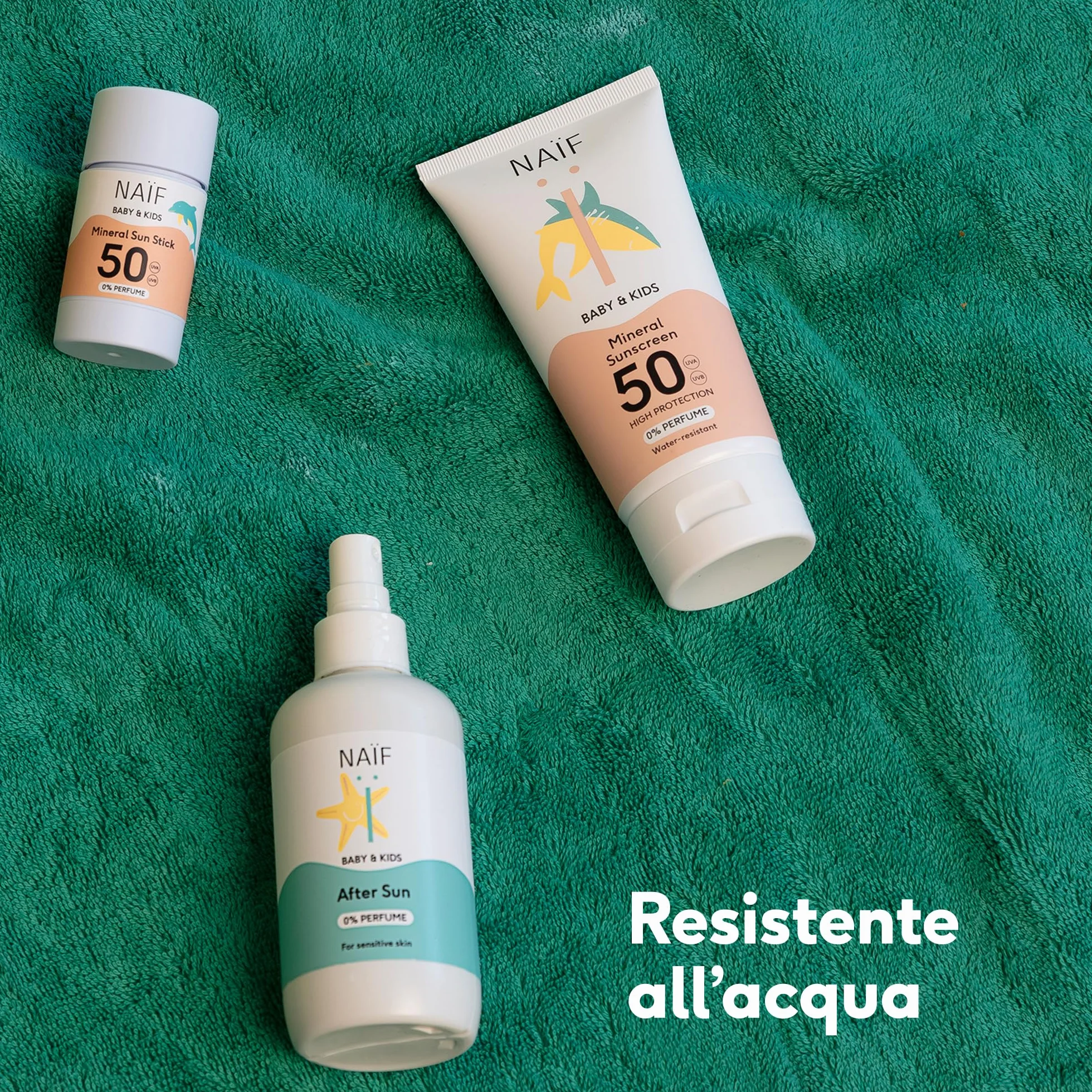 Naïf- Spray solare minerale- per neonati e bambini- 0% profumo- SPF 50- senza octocrilene- Protezione UVA e UVB- Resistente all'acqua- Dermatologicamente testato- Senza microplastiche- 100 ml