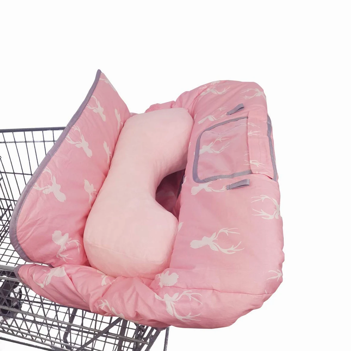 Coperture del carrello della spesa per neonata con cuscino di supporto, Copertina del carrello di cotone per neonati, Copri seggiolone per bambini, Lavabile in lavatrice, Degisn, Grande (cervo rosa)