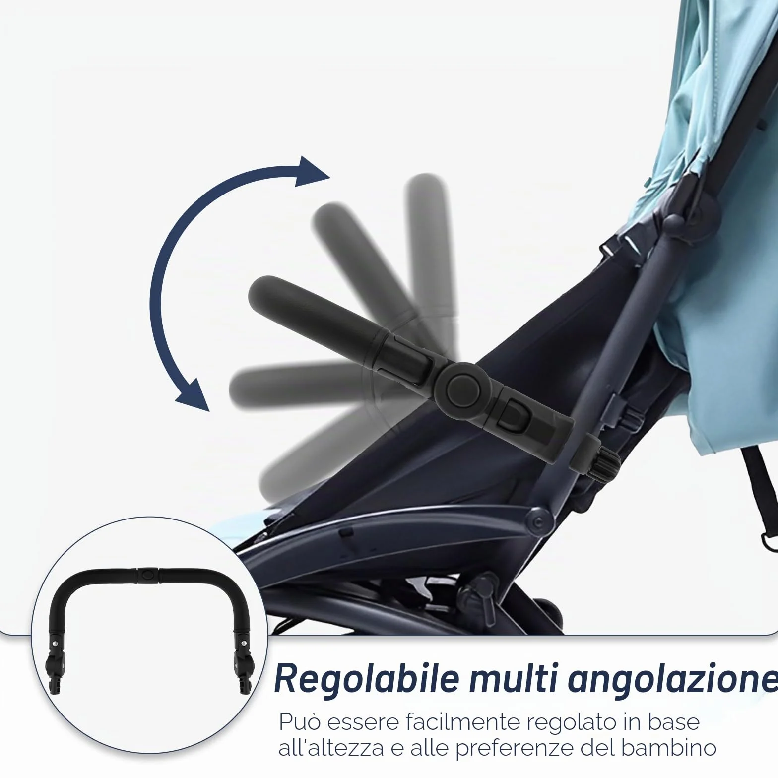 Manicotto Paracolpi per Passeggino con Angolo Regolabile, Maniglione Multifunzionale per Passeggino, Barra Trasversale Rimovibile per Passeggino per Bambini