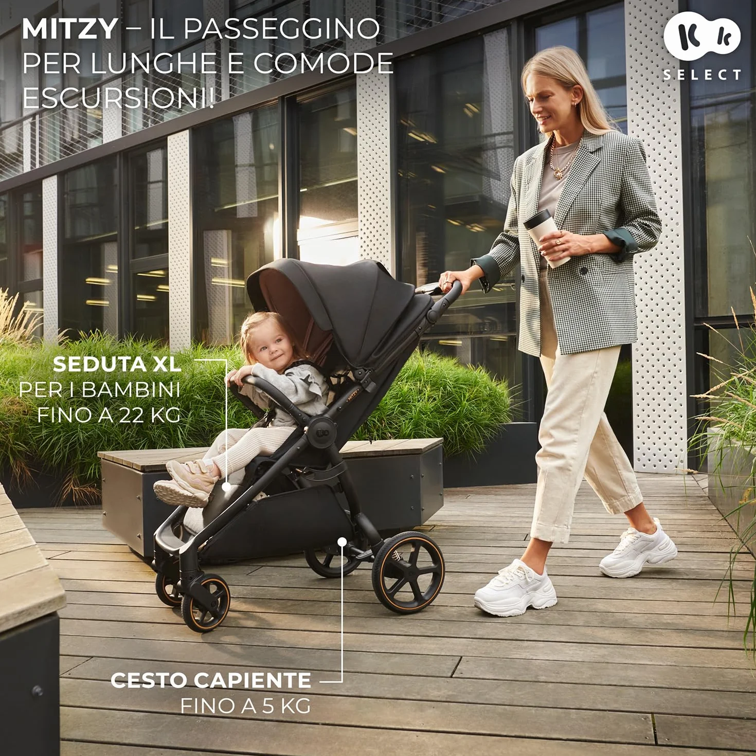 Kinderkraft MITZY Buggy fino a 22 kg, Passeggino Reclinabile, Carrozzina, Leggero, Facilmente Pieghevole, Schienale e Poggiapiedi Regolabili, Posizione Sdraiata, Ideale per I Viaggi, Beige