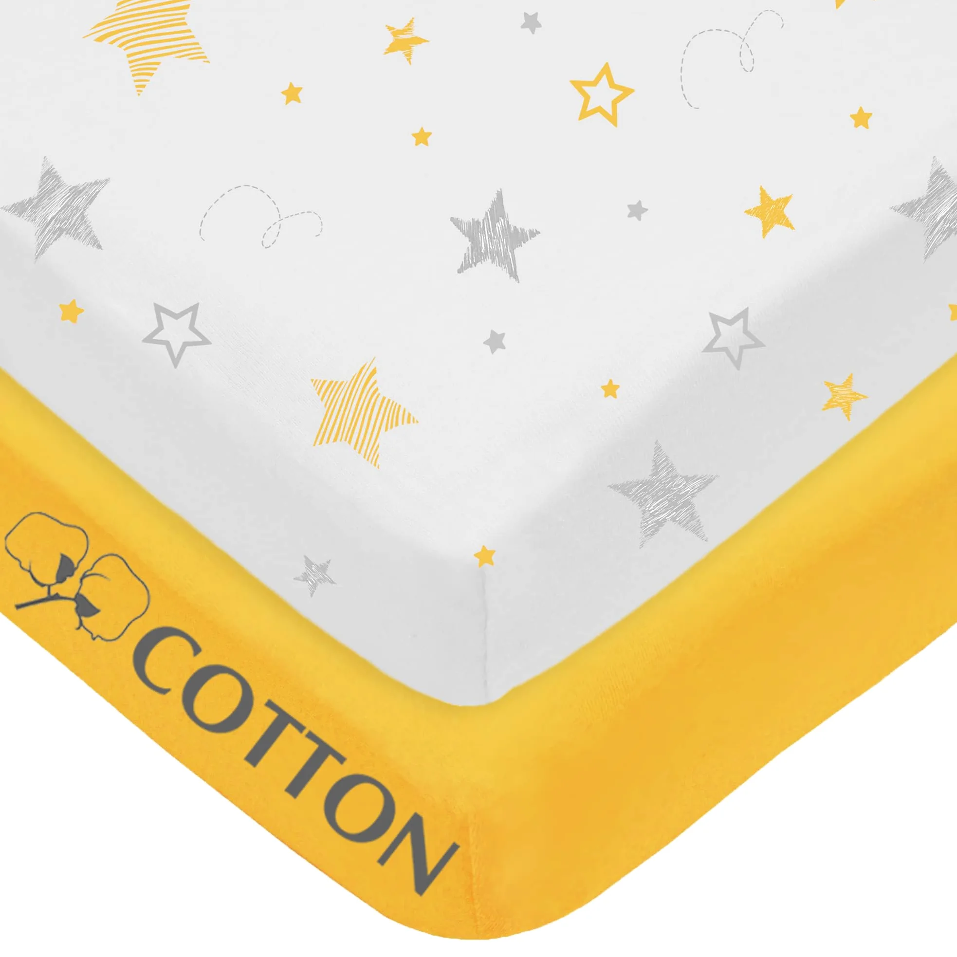 American Baby Company Confezione da 2 lenzuola con angoli in 100% cotone naturale per mini culla, 96,5 x 61 cm, morbide e traspiranti, per materassi Pack N Play, giallo stella/giallo, per ragazzi e