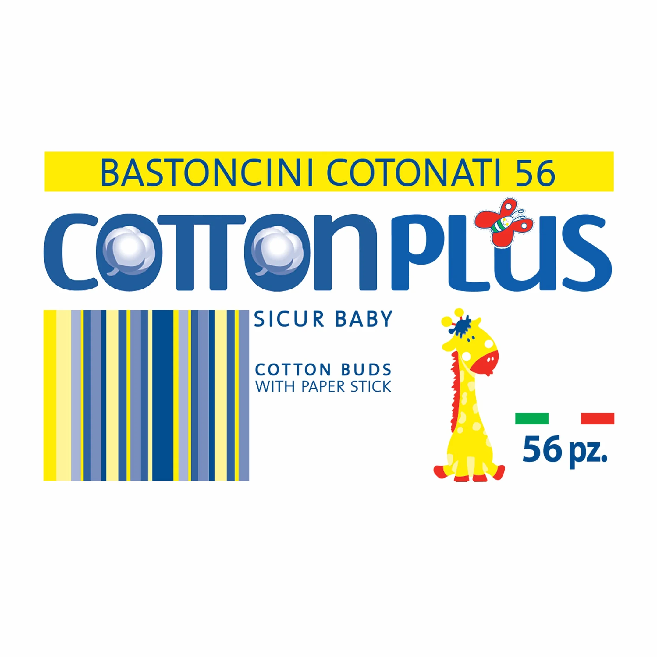 Cotton Plus BASTONCINI COTONATI SICUR BABY 56 pz. - LINEA BABY | BASTONCINI CON PROTEZIONE PER BAMBINI | Igienici e delicati