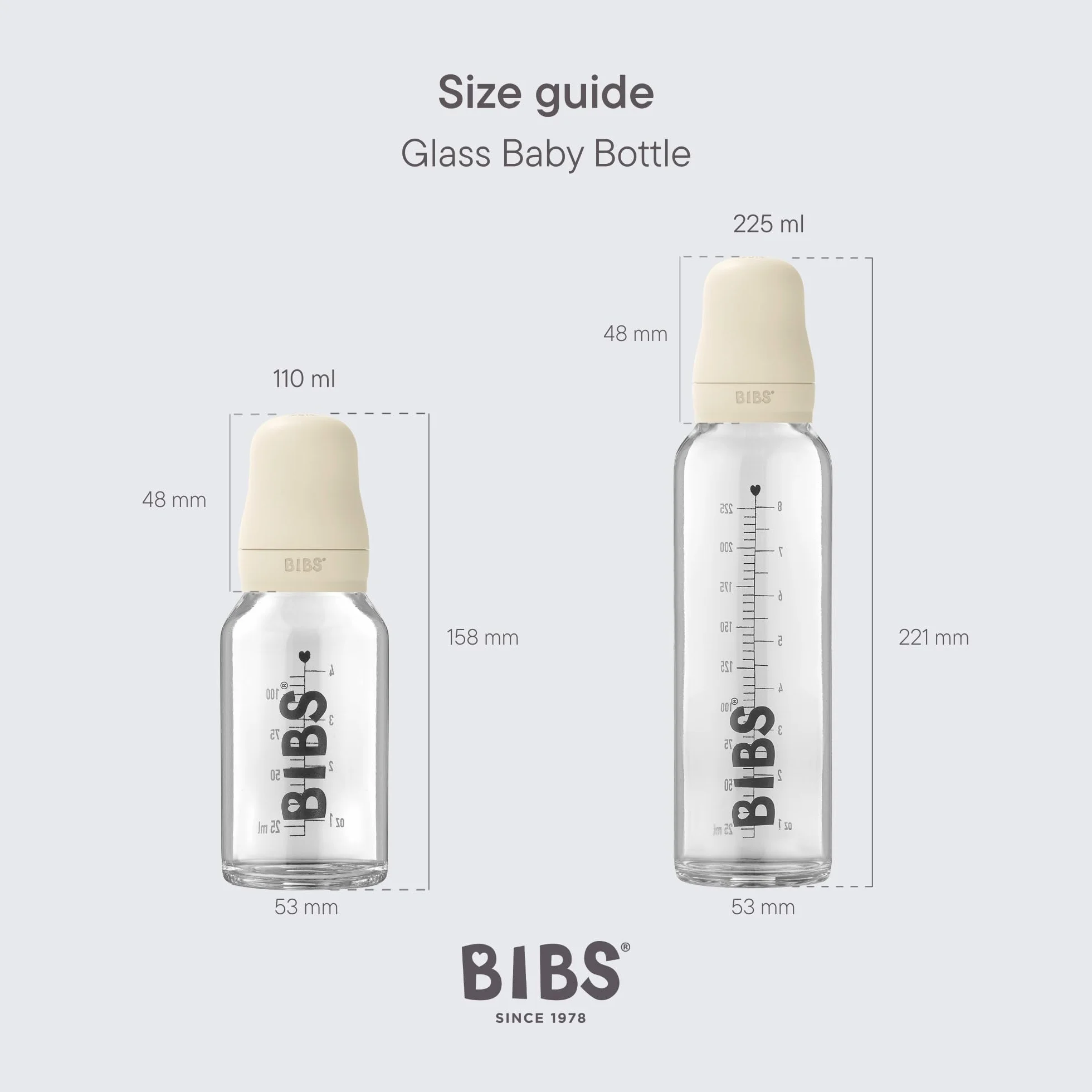 Biberon in vetro BIBS. Set di 2. Anti-coliche. Tettarella rotonda in lattice di gomma naturale. Favorisce l'allattamento naturale al seno, Complete Set - 110 ml (Pack of 2), Blush/Woodchuck