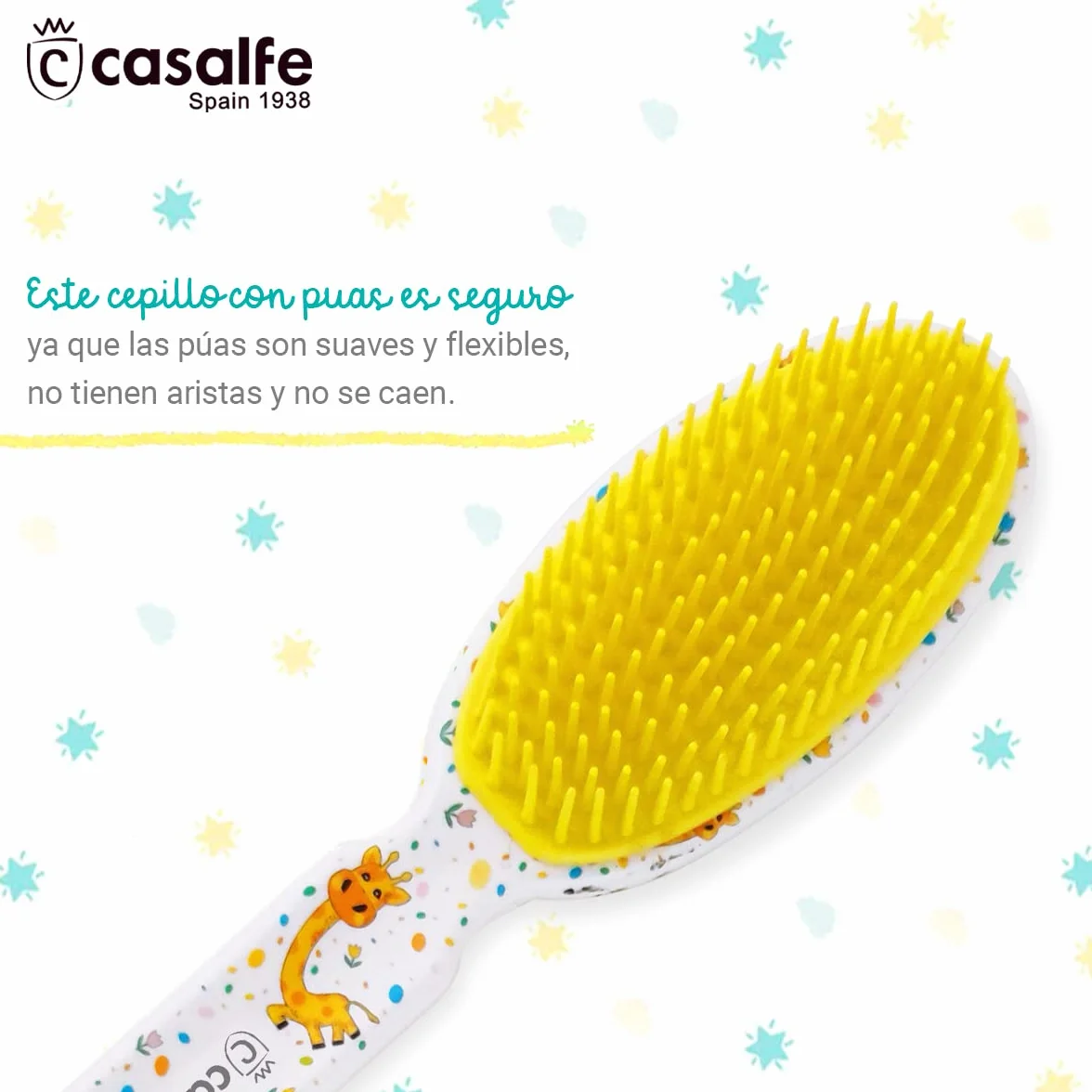 Spazzola per capelli per bambini dai 9 ai 17 mesi - con plettri morbidi e flessibili - ideale per pulire la crosta del latte senza dolore o disagio - senza BPA - con disegno di giraffe - Ecofriendly -