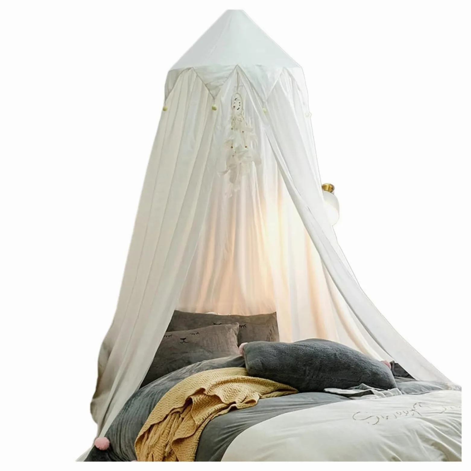 Tenda da Letto, Baldacchino da Letto, baldacchino sospeso a Cupola Rotonda for mazzetta for Bambini Arredamento della Camera for Angolo di Lettura Castello Gioco for Interni ed Esterni(White)