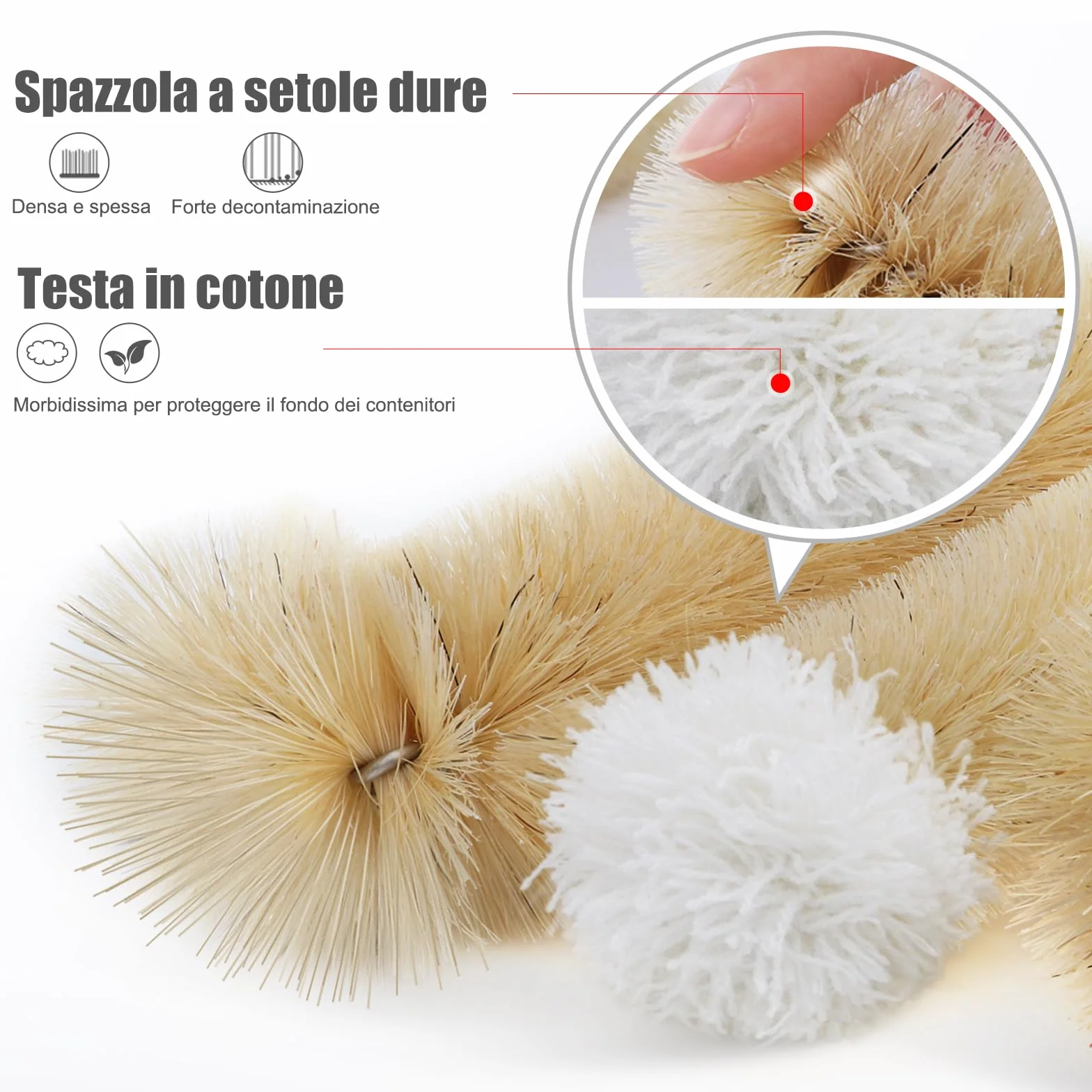 MASTERTOP Set 9 Spazzola per Bottiglie, Spazzole per Bottiglie Lungo, Scovolino per la Pulizia del Lotto per Bottiglia, Tazza, Vetro, Cannuccia, Thermos e Contenitori Vari