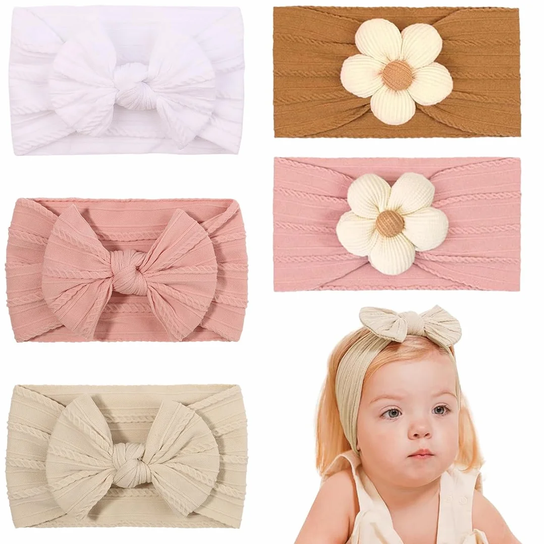 5 Pcs fascia capelli neonata, fascia capelli bambina, fascia neonata capelli, Fasce Ragazze Nylon Elasticizzato Accessori per Capelli Fatti a Mano per Neonati Bambini Bambine