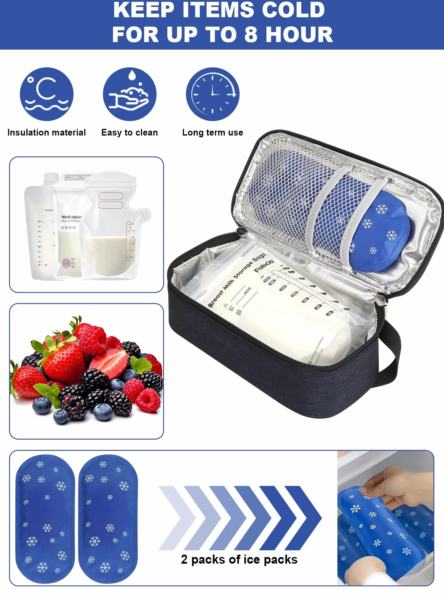 YOUSHARES Borsa termica per latte materno, borsa da viaggio per latte materno (blu navy)