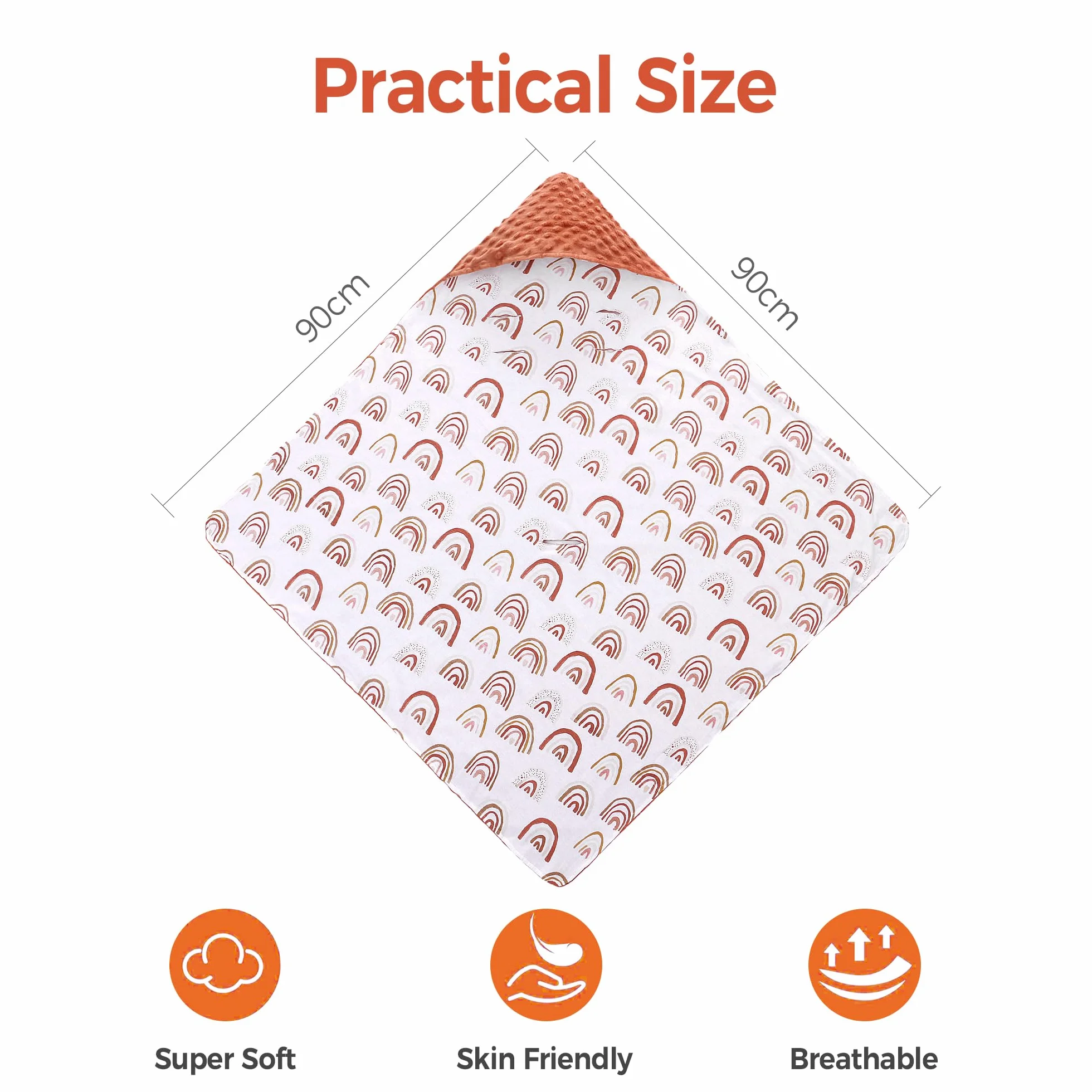 Miracle Baby Coperta Avvolgente in Cotone 90x90cm, Copertina Multifunzionale Universale per Neonati, Passeggino, Ovetto e Seggiolino Auto, Reversibile per Quattro Stagioni, Arcobaleno