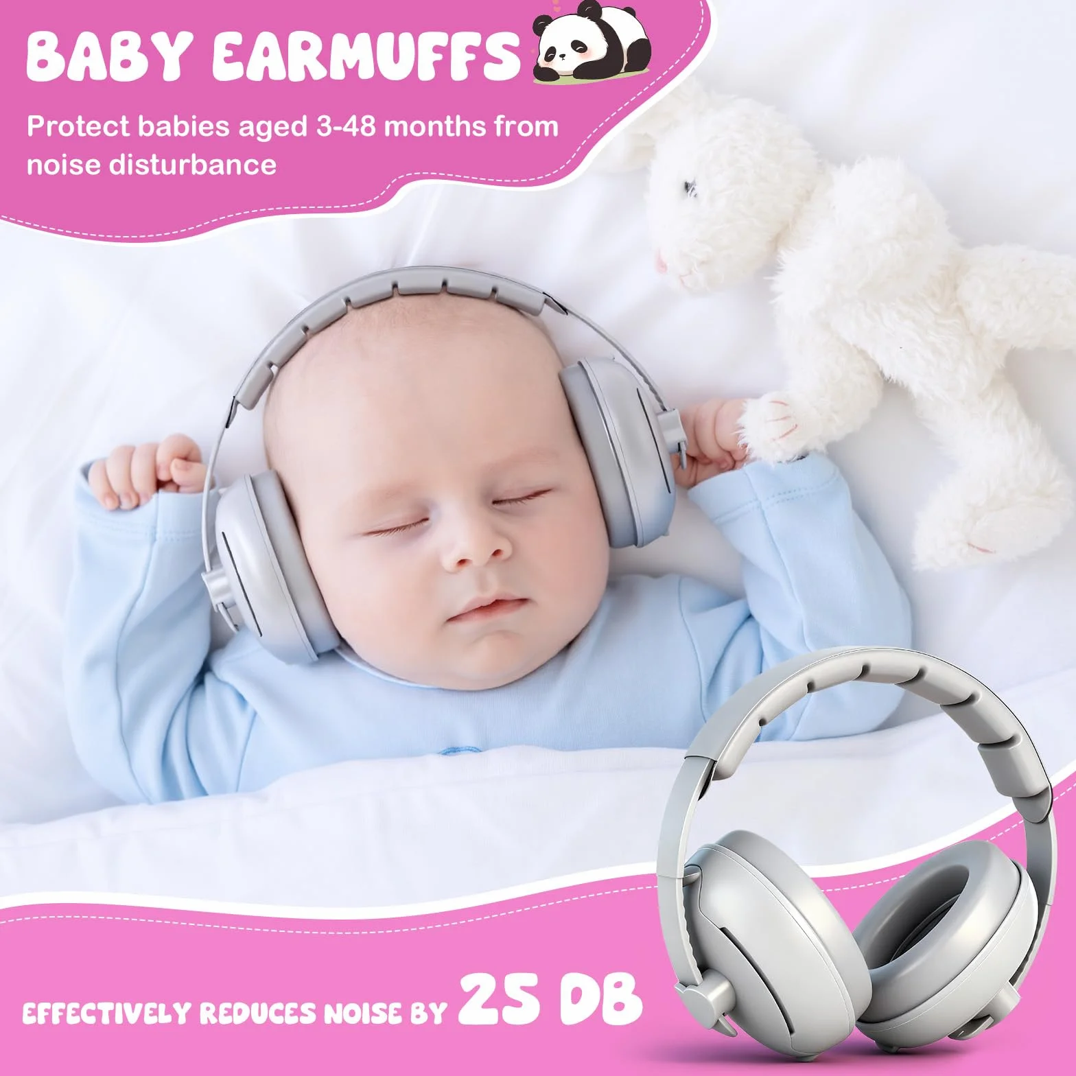 Zocipro 2 in 1 Cuffie Neonato Antirumore, Paraorecchie con Archetto Regolabile, Cuffie Rumore Neonato per Protezione Uditiva e Sonno, Cuffie per Neonati Antirumore, per neonati fino a 48 mesi