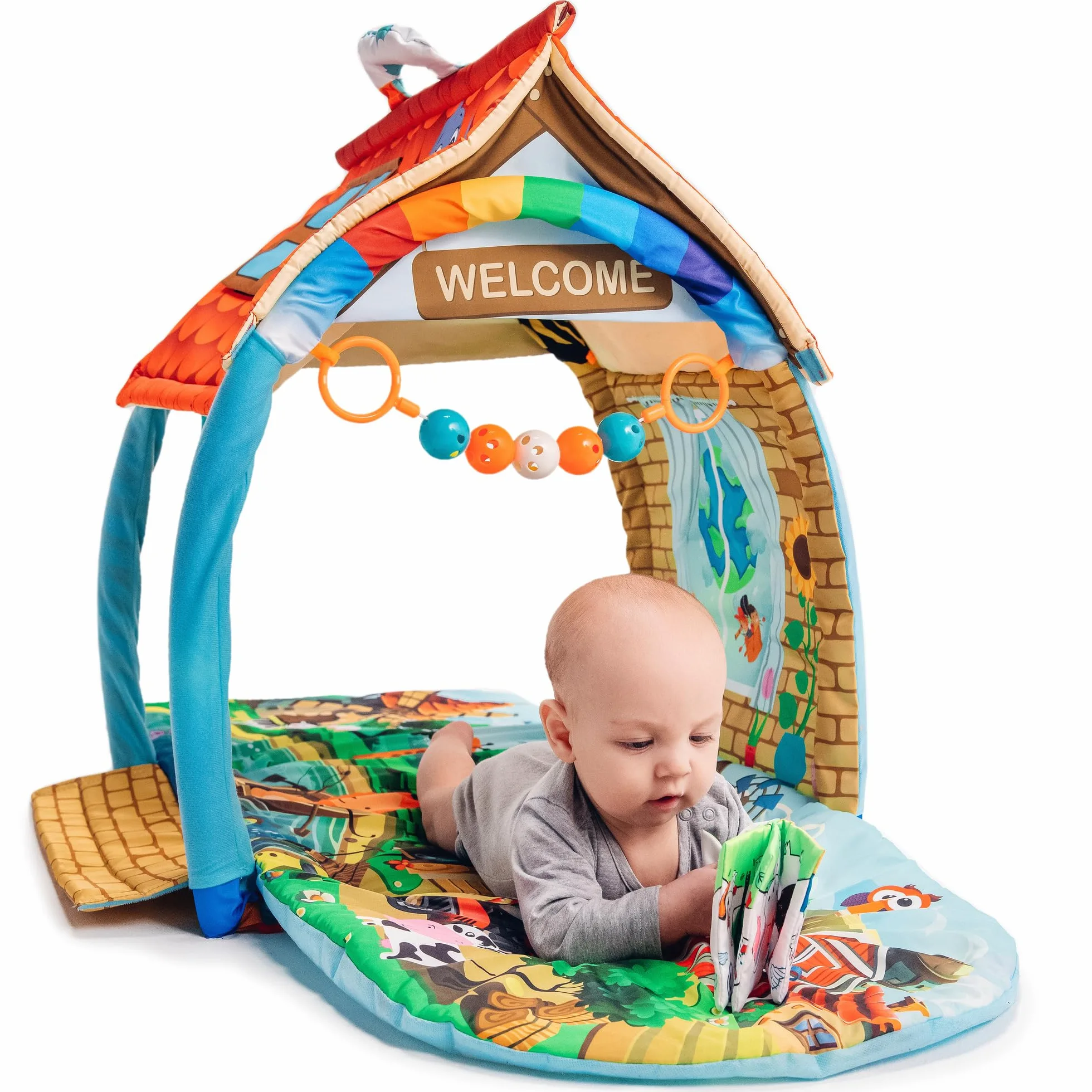 lionelo Agnes Palestrina 2 in 1 con Tappetino Evolutivo 142 x 142 cm | Dalla Nascita, Casetta, Massaggiagengive, Giochi Pendenti, Libricino Interattivo, Sonagli, Sviluppa i Sensi