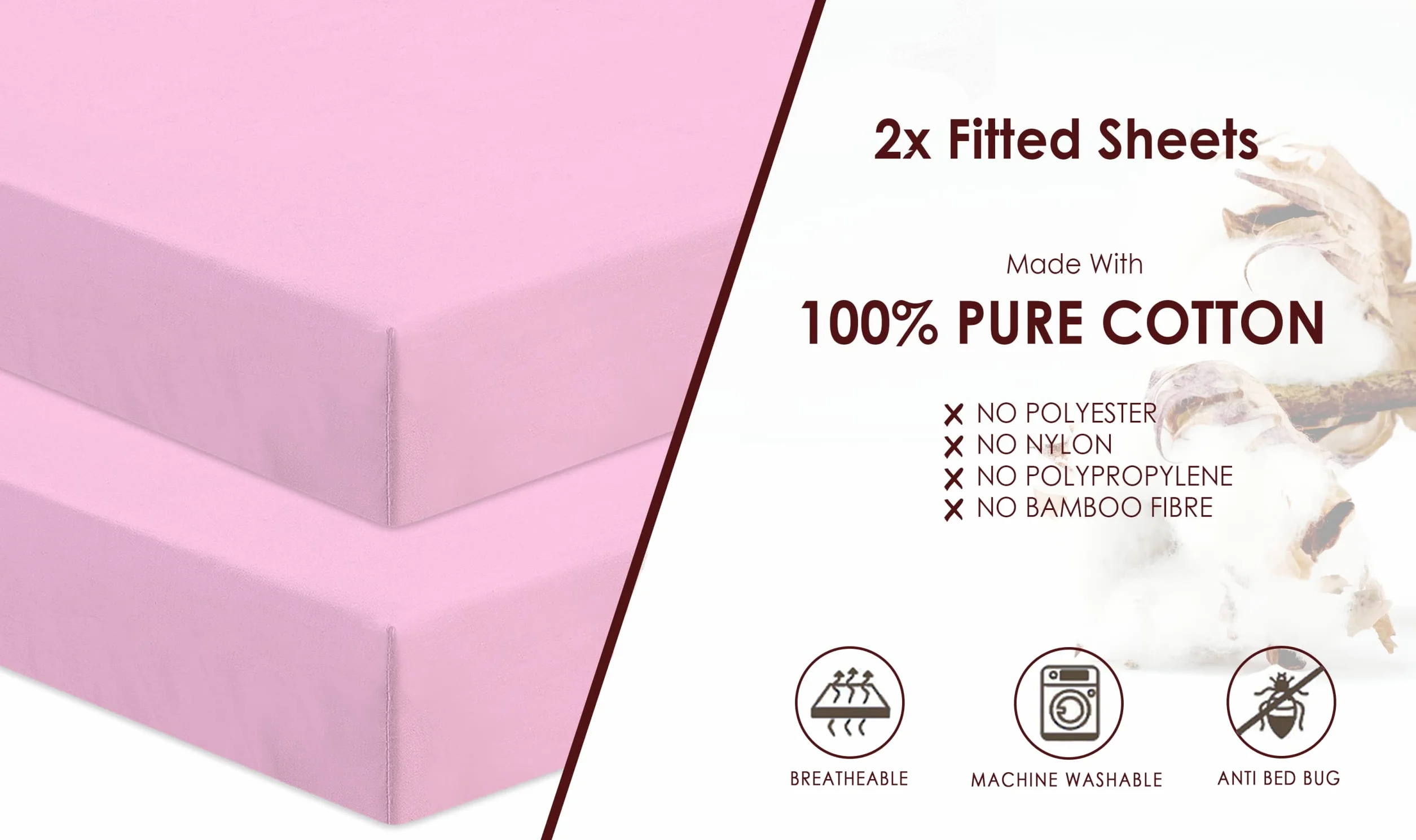 Next To Me - Set di 3 lenzuola con angoli per culla (83-85 x 50-51 cm) | 100% puro cotone, 2 lenzuola con angoli e 1 coprimaterasso impermeabile (rosa)
