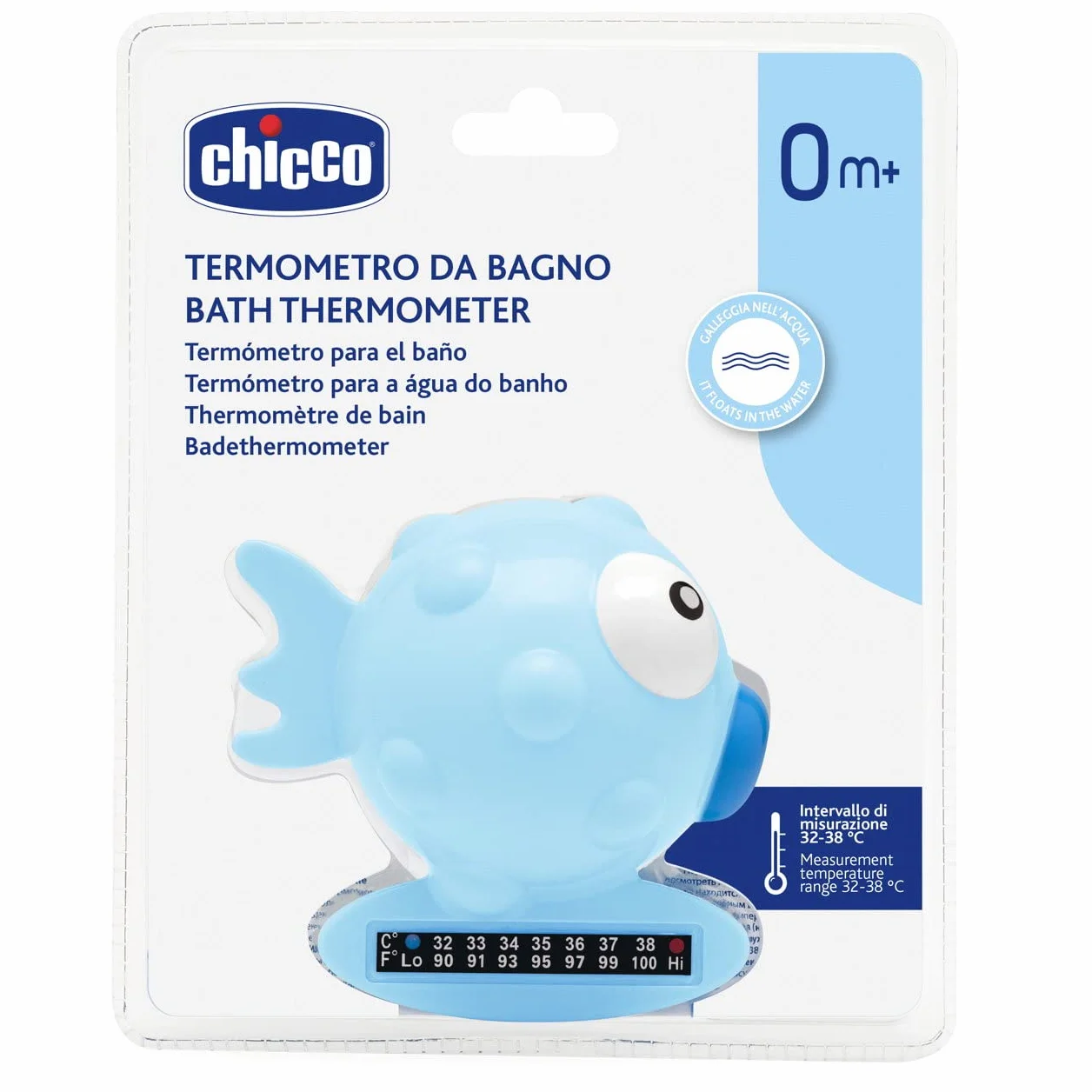 Chicco Termometro da Bagno Pesce Palla, Termometro Bagnetto Neonati, per Misurare la Temperatura dell'Acqua, Termosensibile, Cambia Colore e Galleggia, Set Bagnetto Neonato, Blu