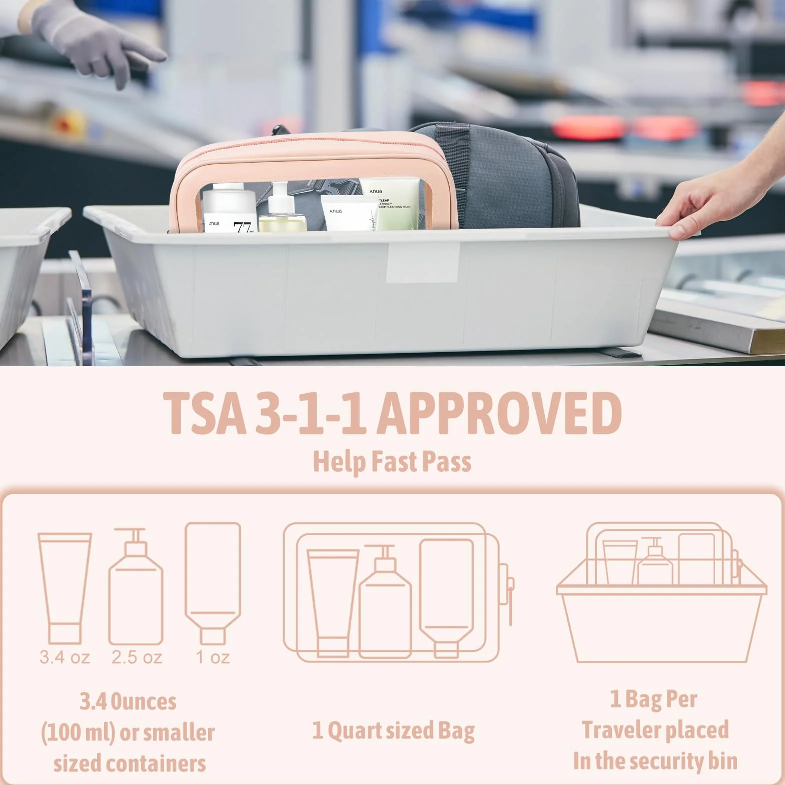 Set di 5 borse organizer per pannolini, approvate dalla TSA, in poliuretano termoplastico trasparente, impermeabile, per donne e bambini
