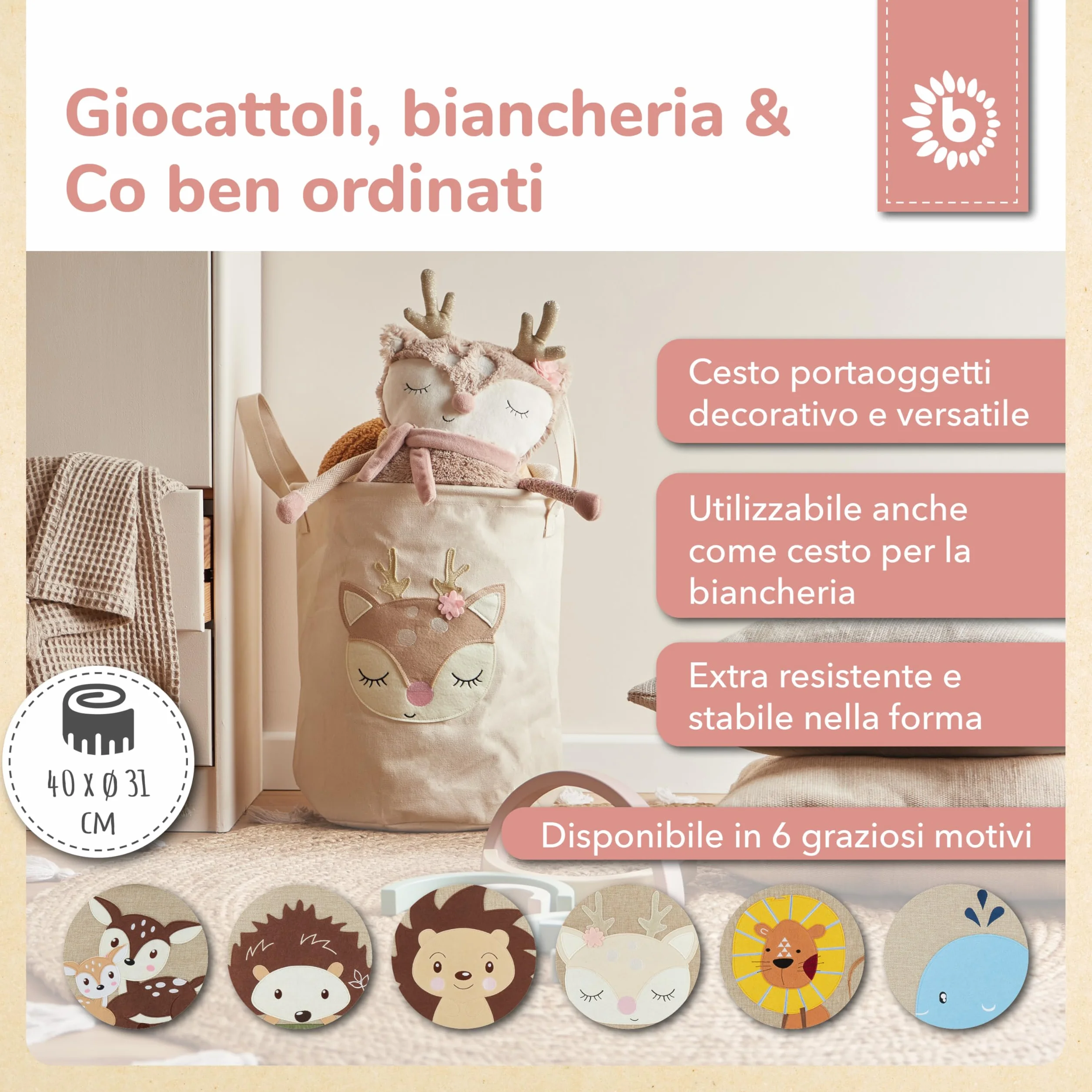 Bieco Cesto Grande in Cotone e Idrorepellente per Bambino Portabiancheria e Giochi