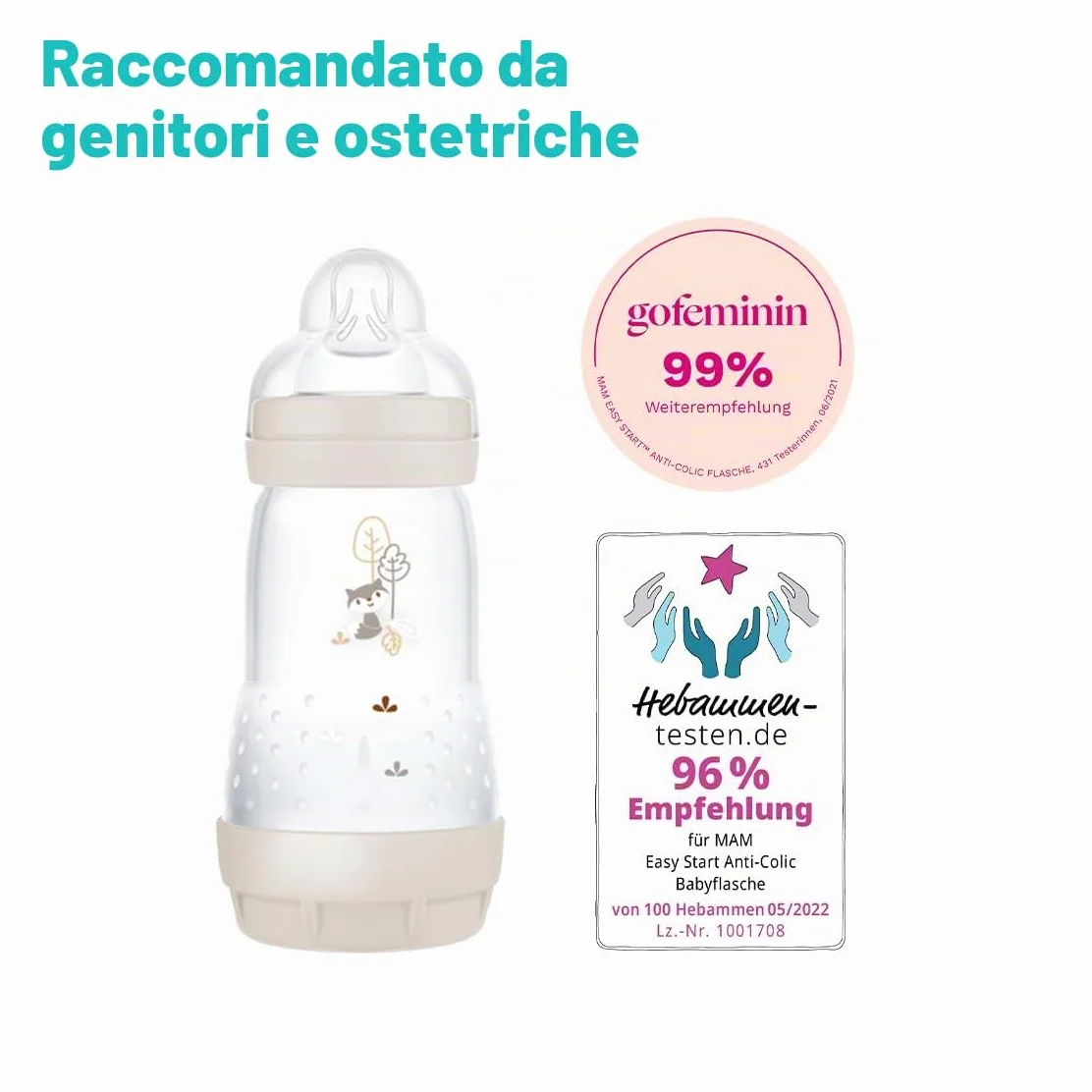 MAM Easy Start - Set di 6 biberon anti-coliche (2 x 130 ml, 160 ml, 260 ml) e cestino per biberon, colore: Beige