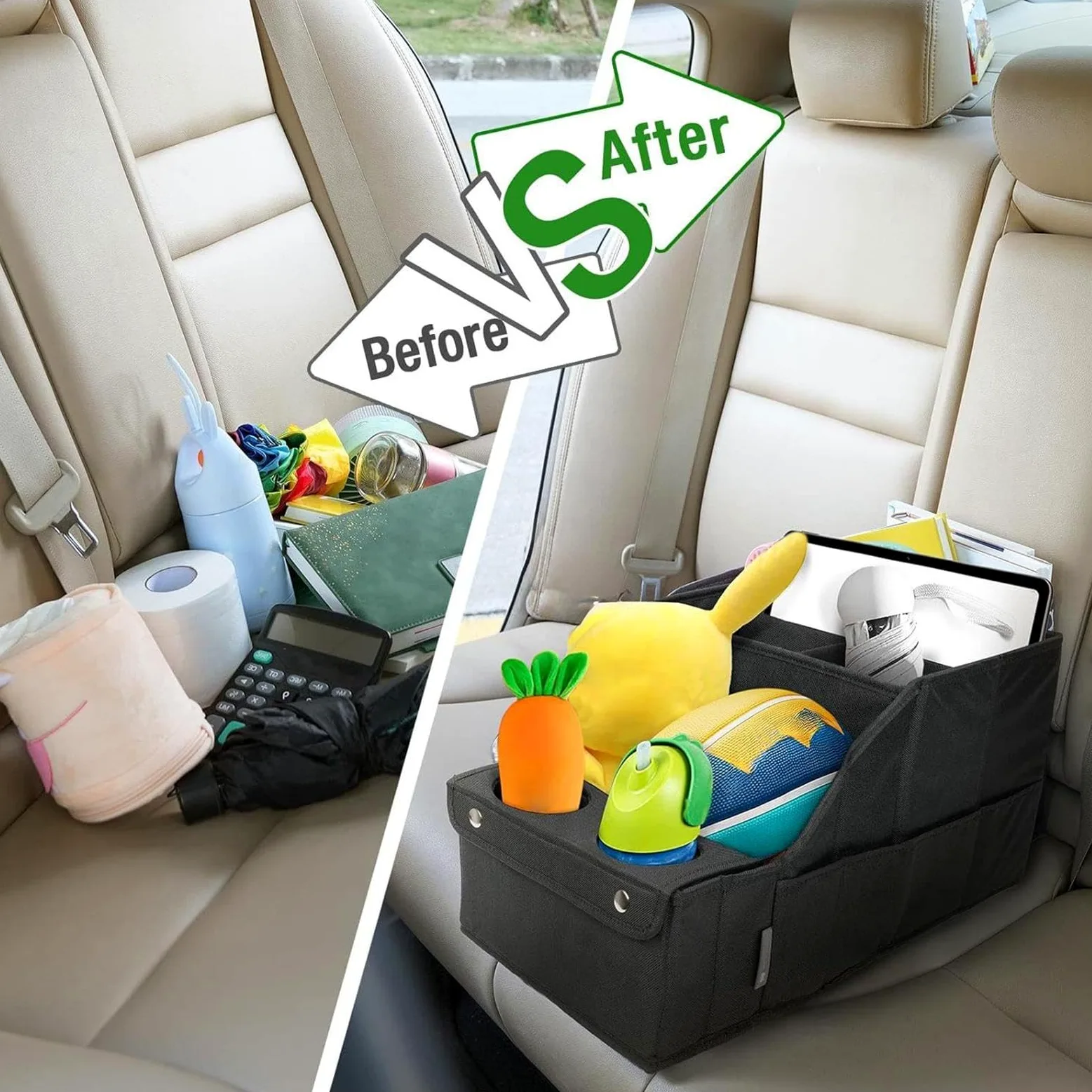 Generisch Organizer per sedili posteriori, organizer per auto con | scomparti multipli | Organizer per sedili auto con 4 scomparti e 2 portabevande per bambini in viaggio