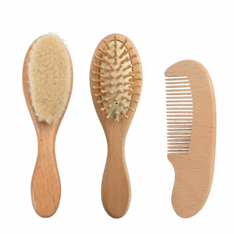 PandaEar Spazzola per Capelli e Pettine per Neonati | Set in Legno Naturale Con Setole Morbide di Capra, Pettine di Pera e Spazzola Massaggiante per Bambini