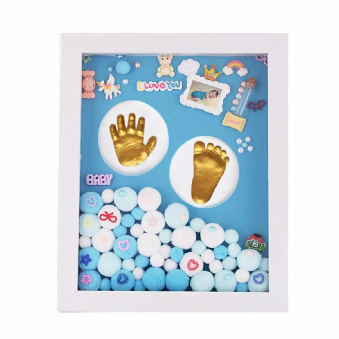 1set Kit Cornice Impronte Mani e Piedi per Regalo Nascita Personalizzato per Shower Ricordo Unico per Mamma Papà e Nonni Colore Blu Taglia Media