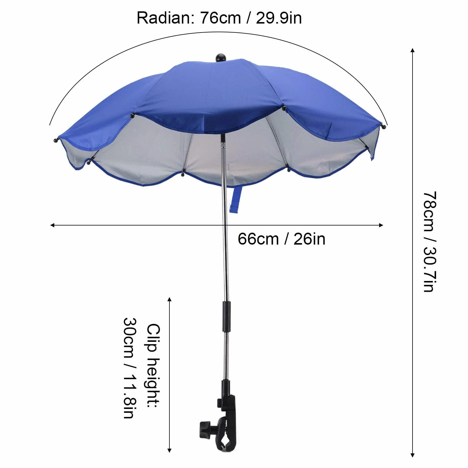 14 Pollici Ombrellino per Passeggino, Ombrellino Universale per Passeggino con Morsetto Protezione Regolabile Ombrellone per Passeggino per Passeggino, Culla, Sedia a Rotelle (Blu zaffiro (colla