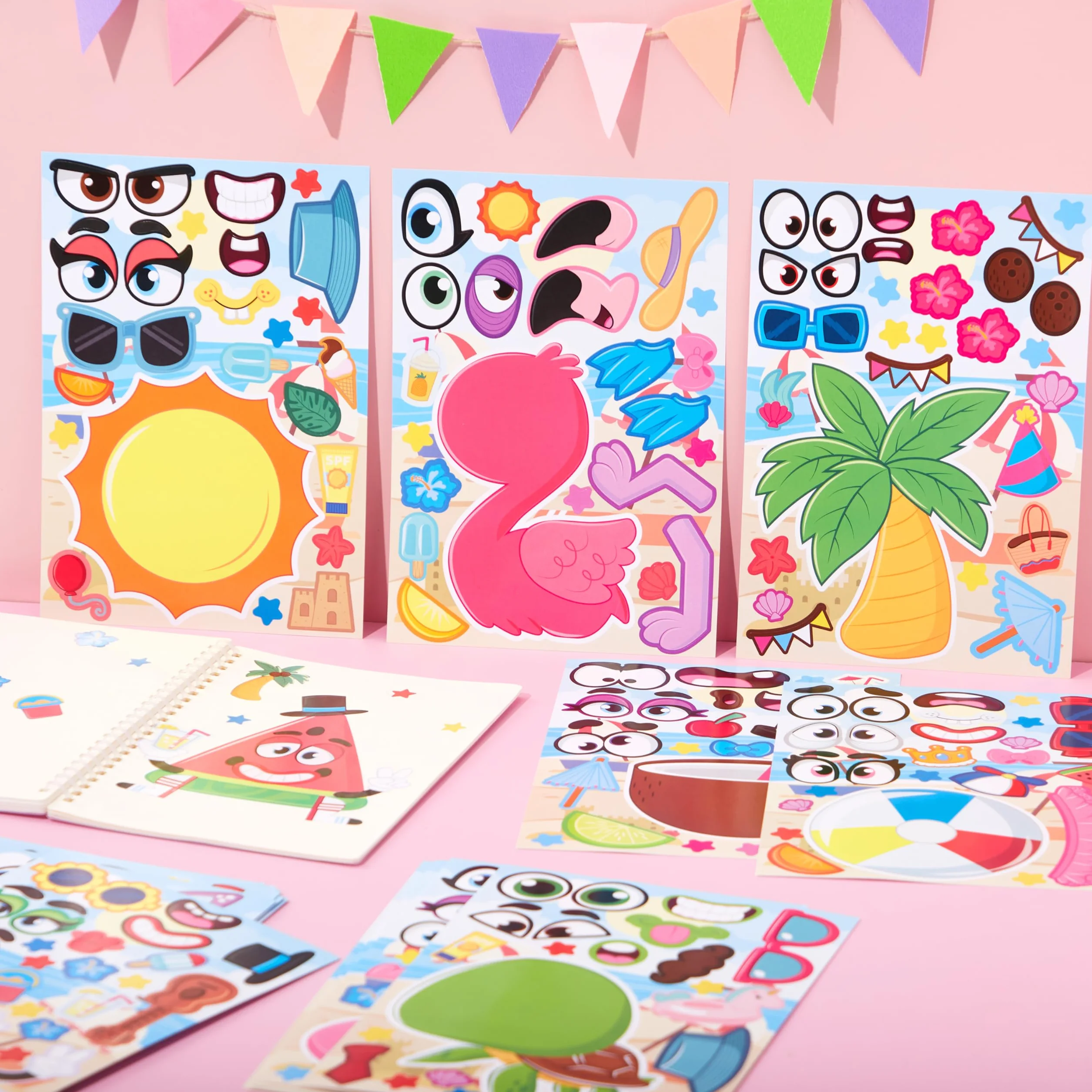 JOYIN 36 Pcs di Adesivi per il Viso, Crea il Tuo Estate e Abbina gli Animali sui Fogli Adesivi, Regali di Compleanno e di Festa per Bambini 3+ (Estate)
