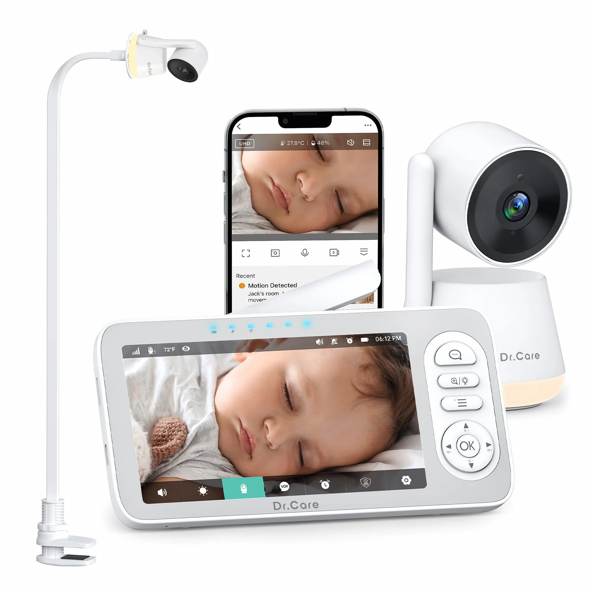 Dr.Care LumiView Plus Baby Monitor WiFi con Supporto Clip – Schermo 5.5", Telecamera 2K, Modalità Privacy, Batteria Rimovibile 5000mAh, Luce RGB (1 Telecamera + 1 Monitor + 1 Supporto Clip)