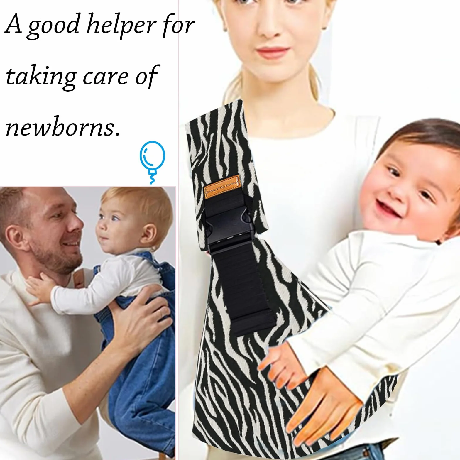 Marsupio Neonato 6-36 Mesi Regolabile Fascia Porta Bebe per Dormire Supporto Stabile Baby Carrier Leggero e Traspirante Laterale Porta Bambino Accessori per Neonati (Strisce Zebra)