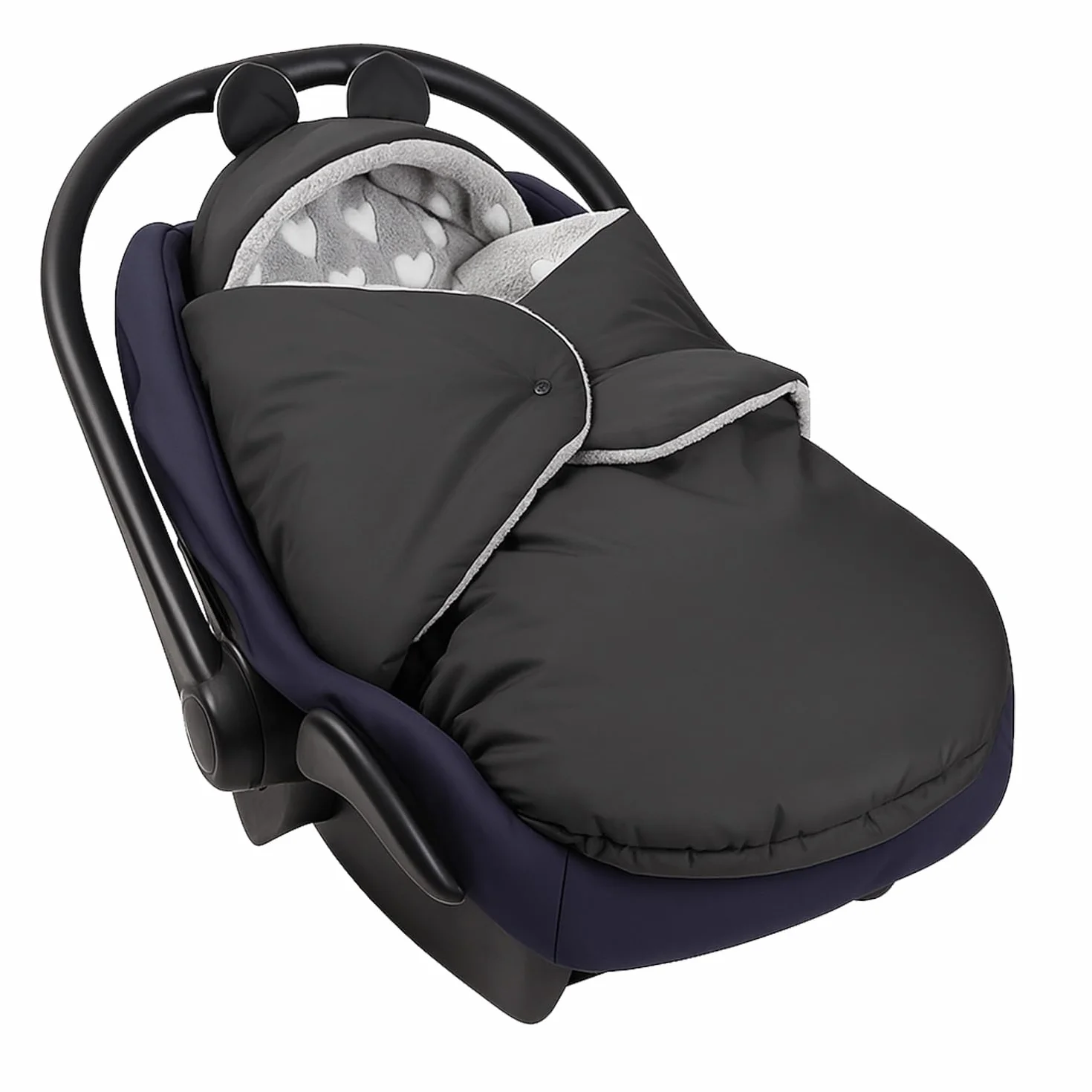 Coprigambe per bambini, per l'inverno, adatto per passeggino, ovetto, seggiolino auto, passeggino (605.021 nylon, grafite, Minky, grigio (cuore bianco))