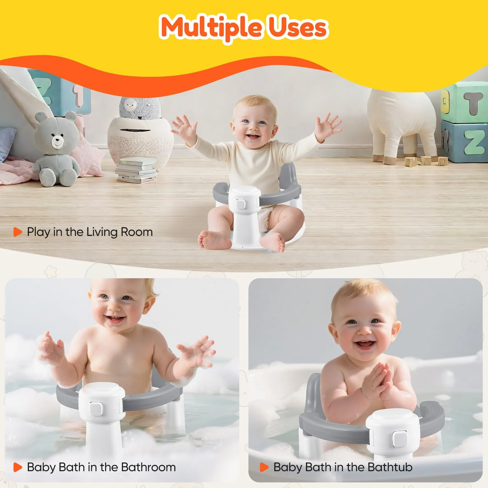 Seggiolino da Bagno Per Bambini,Seggiolino Antiscivolo Con 4 Potenti Ventose,Seggiolino per Vasca da Bagno per Bagnetto da 6 Mesi