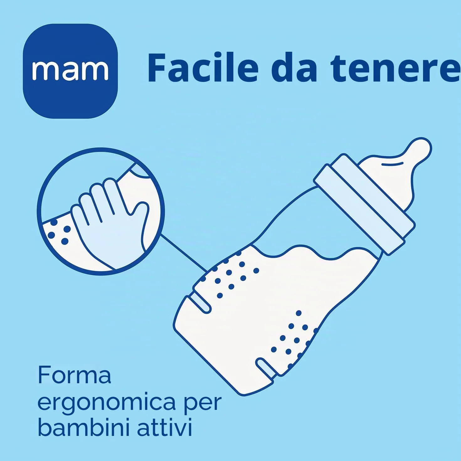 Istruzioni in Lingua Straniera - Mam Easy Active Baby Bottle, Biberon Grande per Apprendimento Ergonomico, Facile da Impugnare, Tettarella N. 3 in Silicone e Coperchio Salvagoccia, 4 Mesi, Blu, 330 Ml