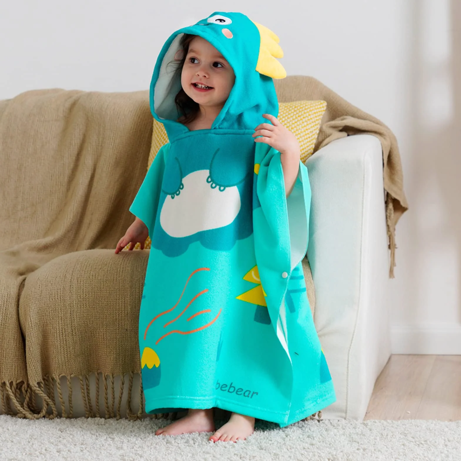 Bebamour Asciugamani con cappuccio indossabile per bambini, Asciugamano assorbente, Dino