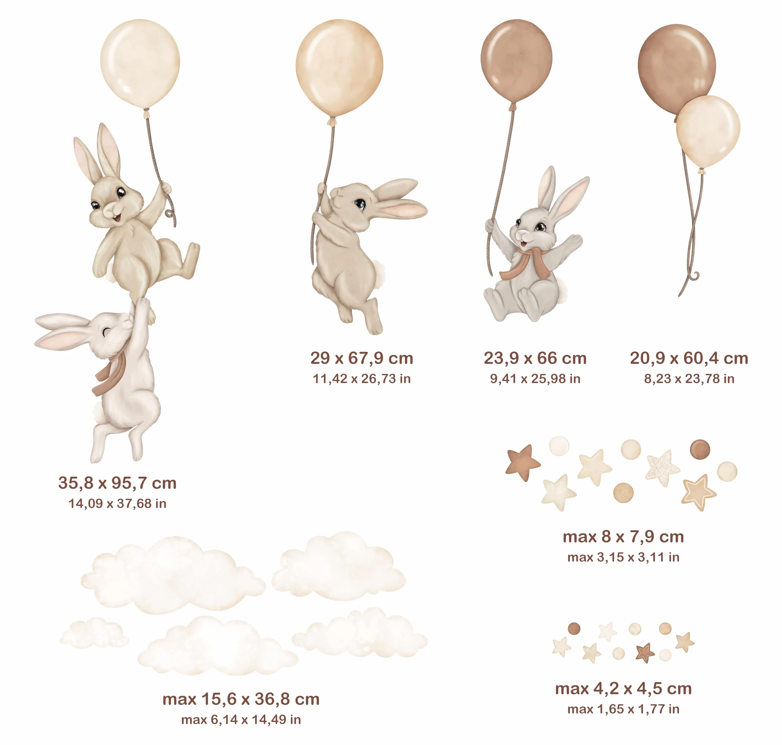 Adesivo da parete per cameretta dei bambini - Adesivo da parete per cameretta dei bambini - Non tossico, sicuro, potente - 29 pezzi adesivi - Marrone, Beige