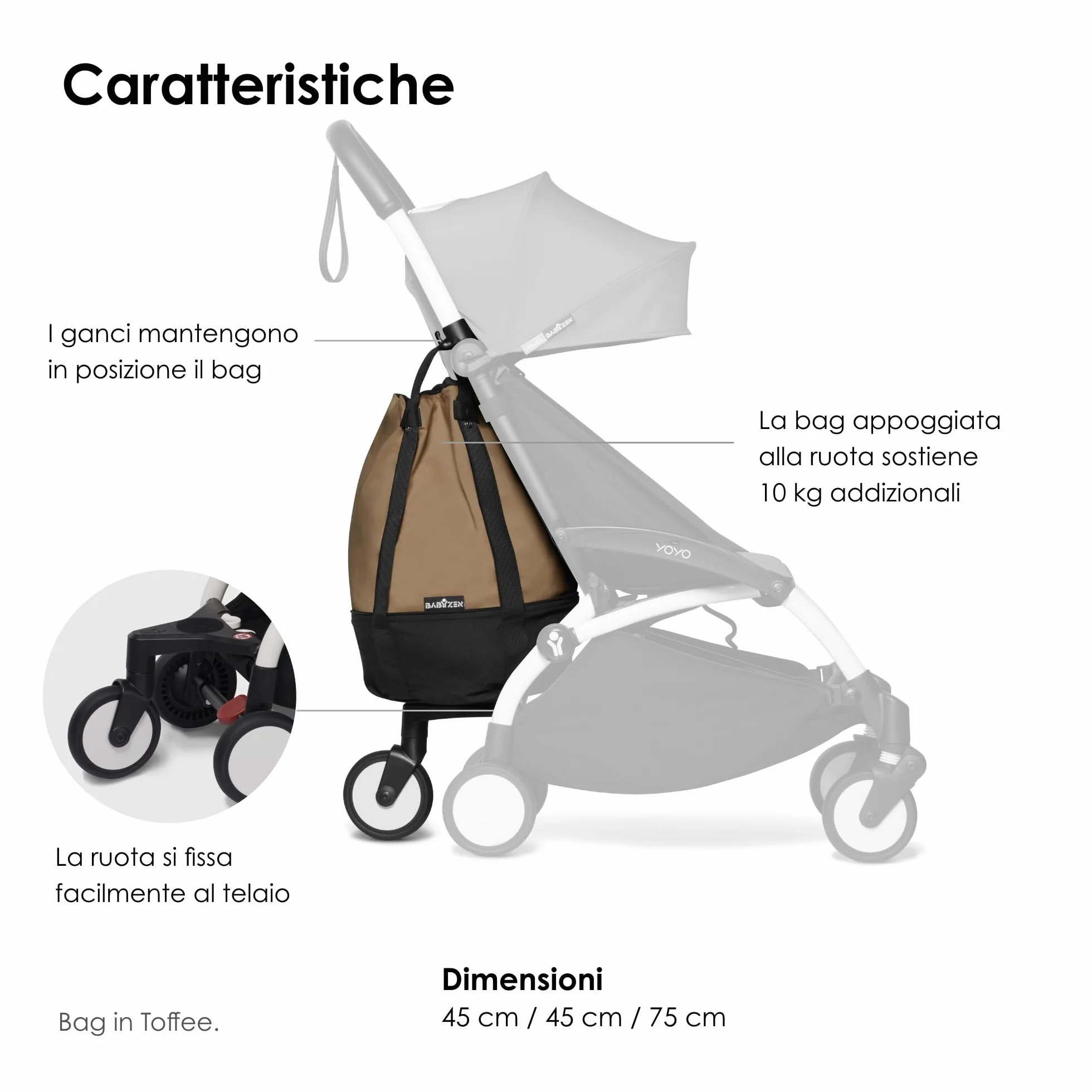 Babyzen Borsa YOYO, Ginger - Per uno spazio addizionale sul passeggino YOYO2 - Include una base robusta, ruote e ganci