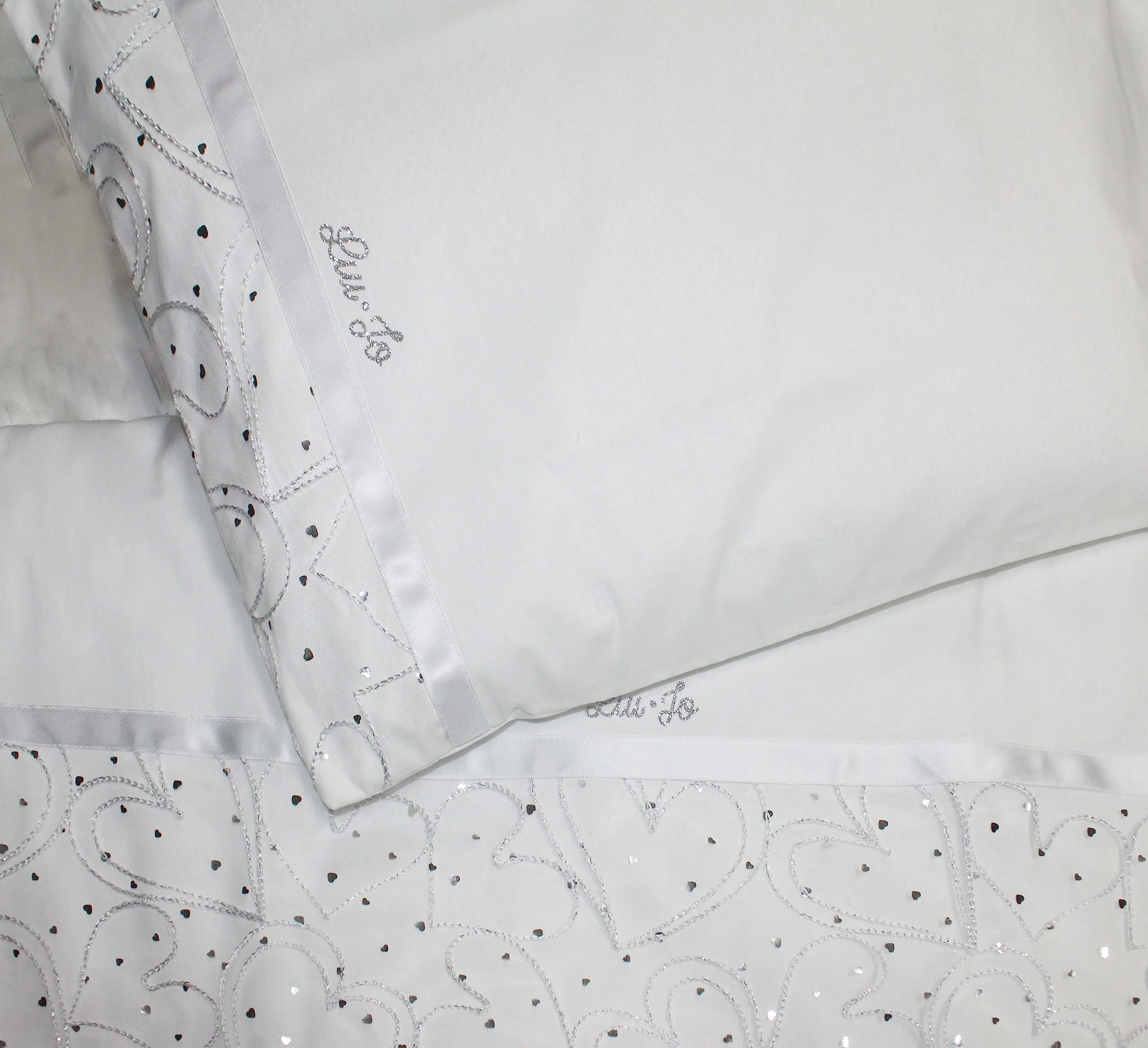 Russo Tessuti Completo 3 Pezzi Lenzuola Culla Passeggino LIUJO Baby Cuori Tulle Organza Liu-Jo-Bianco