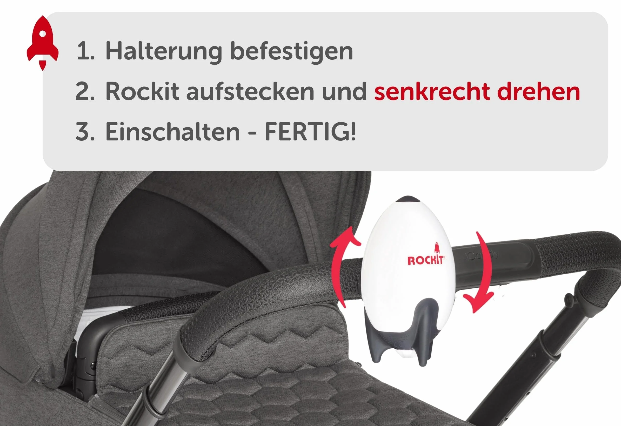 Rockit Rocker - Supporto extra universale (girevole) aggiuntivo per il secondo passeggino o passeggino - compatibile con entrambe le versioni Rockit Rocker (batteria + USB)