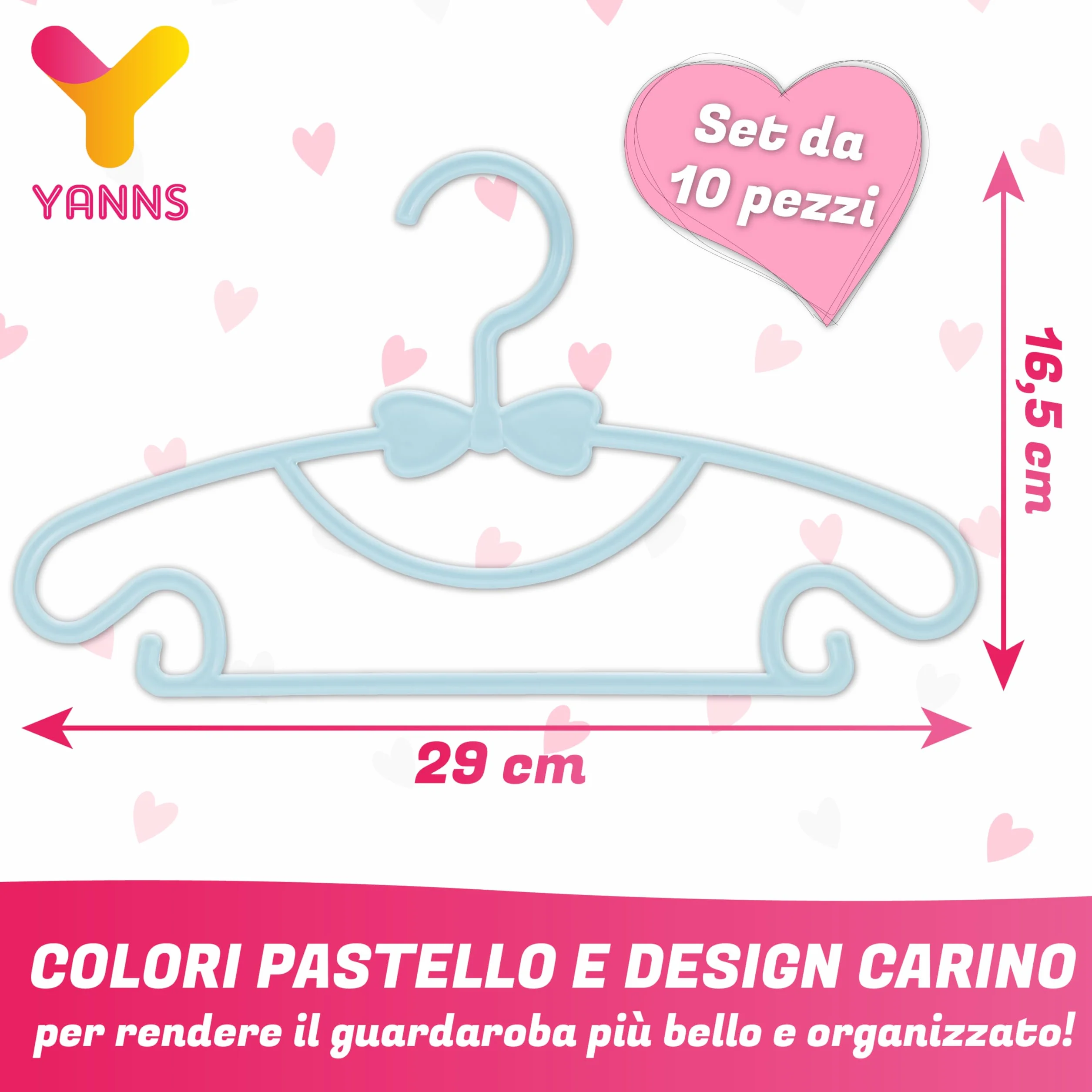 Grucce Bambini - Antiscivolo - Confezione da 10 Pezzi - Appendini Salvaspazio per Armadio - Adatto ai Vestiti per Bambini - Rosa
