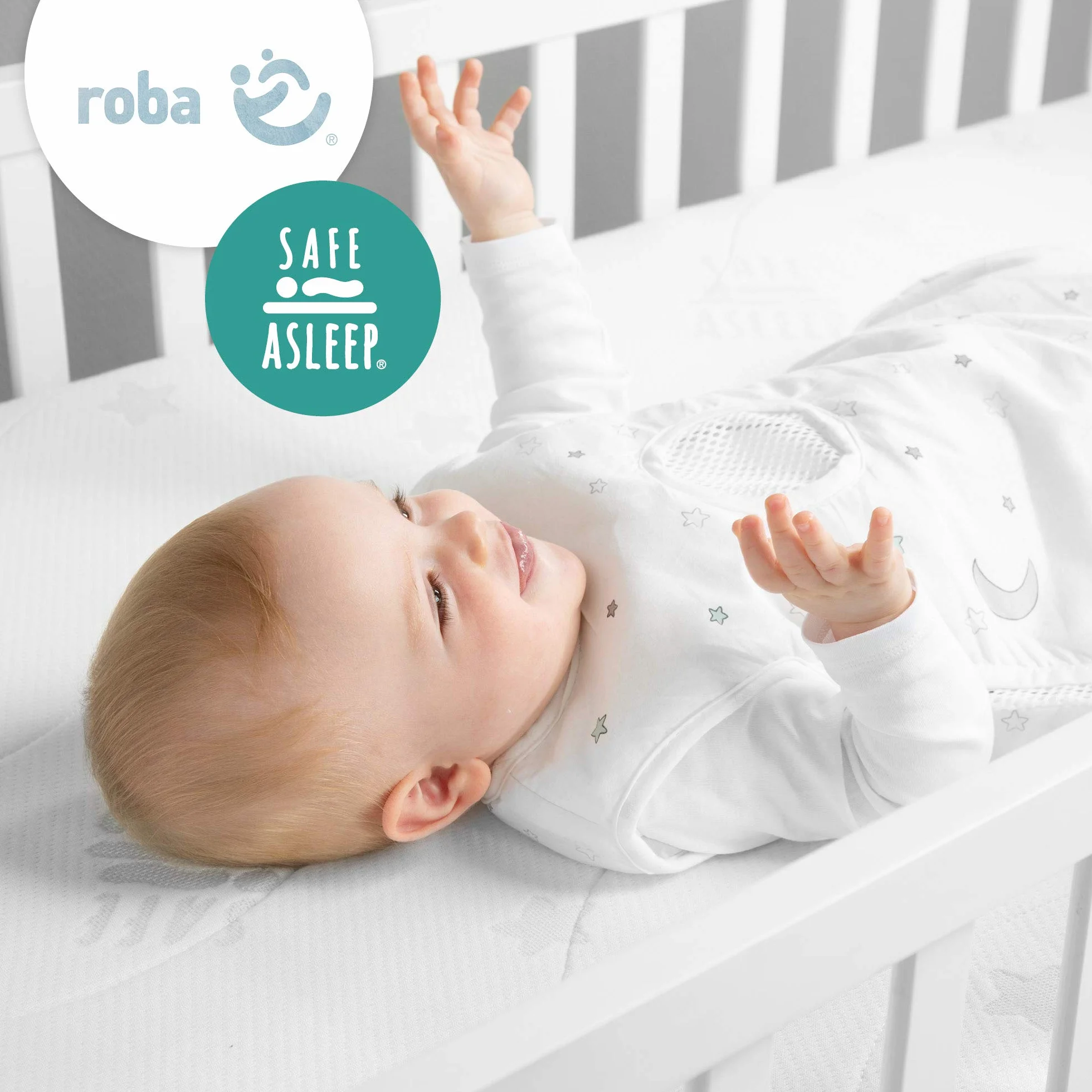 roba Materasso per Lettino safe asleep - Serie Air Balance Plus - 60 x 120 x 9 cm - con Zip - Sfoderabile e Lavabile - Trapuntato e Traspirante - Bianco