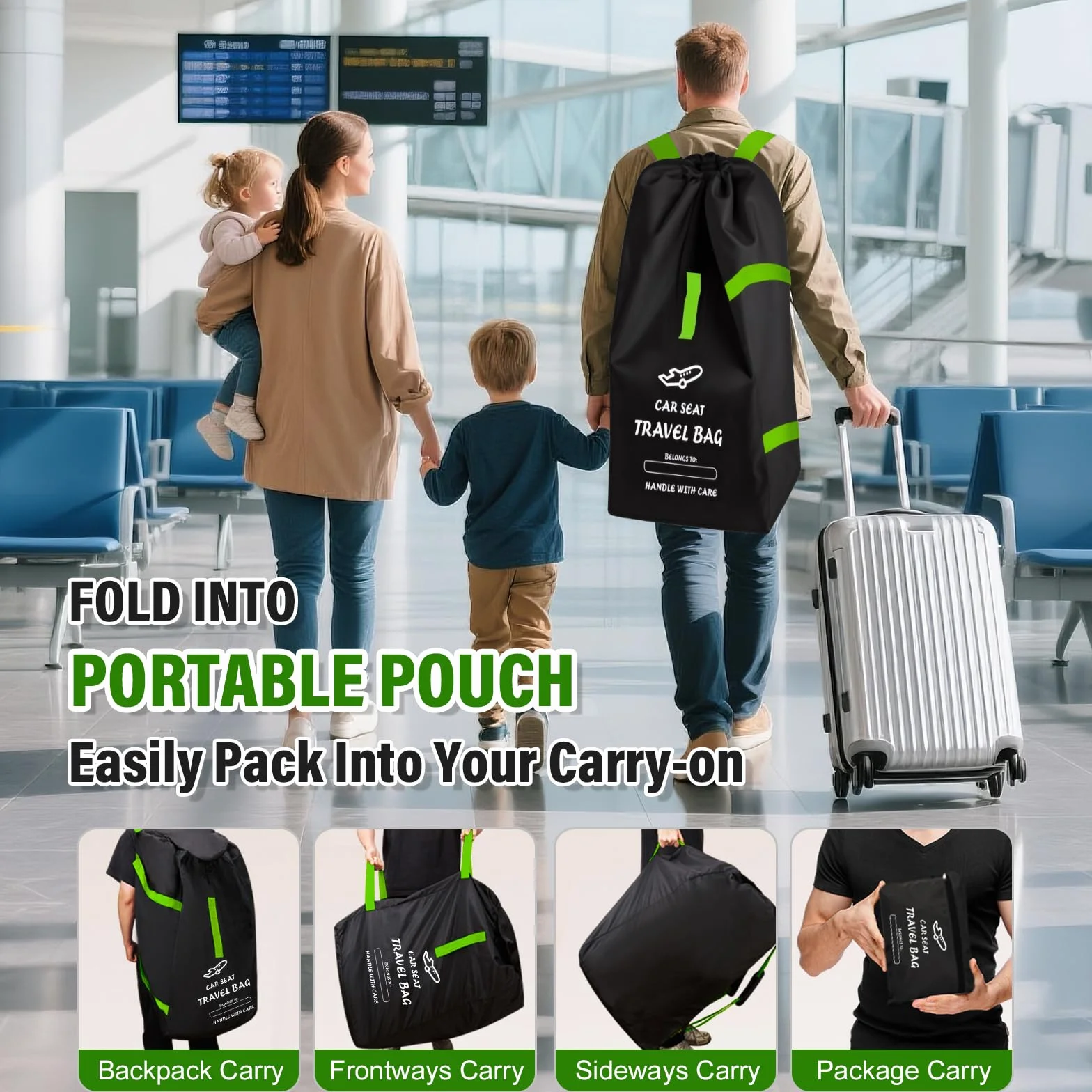 Borsa per Viaggio per Seggiolino Auto per Aereo, Borsa Gate Check per Viaggi Aerei, Sacca Portaseggiolino per Auto con Tracolla, Adatta alla Maggior Parte dei Seggiolini Auto