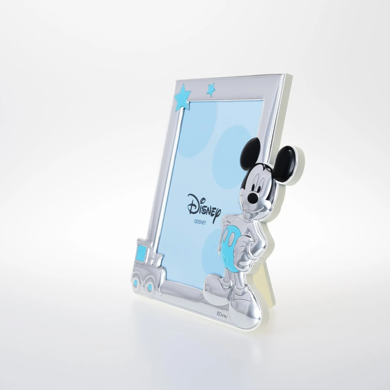 VALENTI & CO. D102 4LC, Disney Baby - Topolino Mickey Mouse - Cornice per Foto in Argento da Tavolo o Comodino per la Cameretta del Bambino perfetta come Idea Regalo Battesimo o Compleanno, azzurro