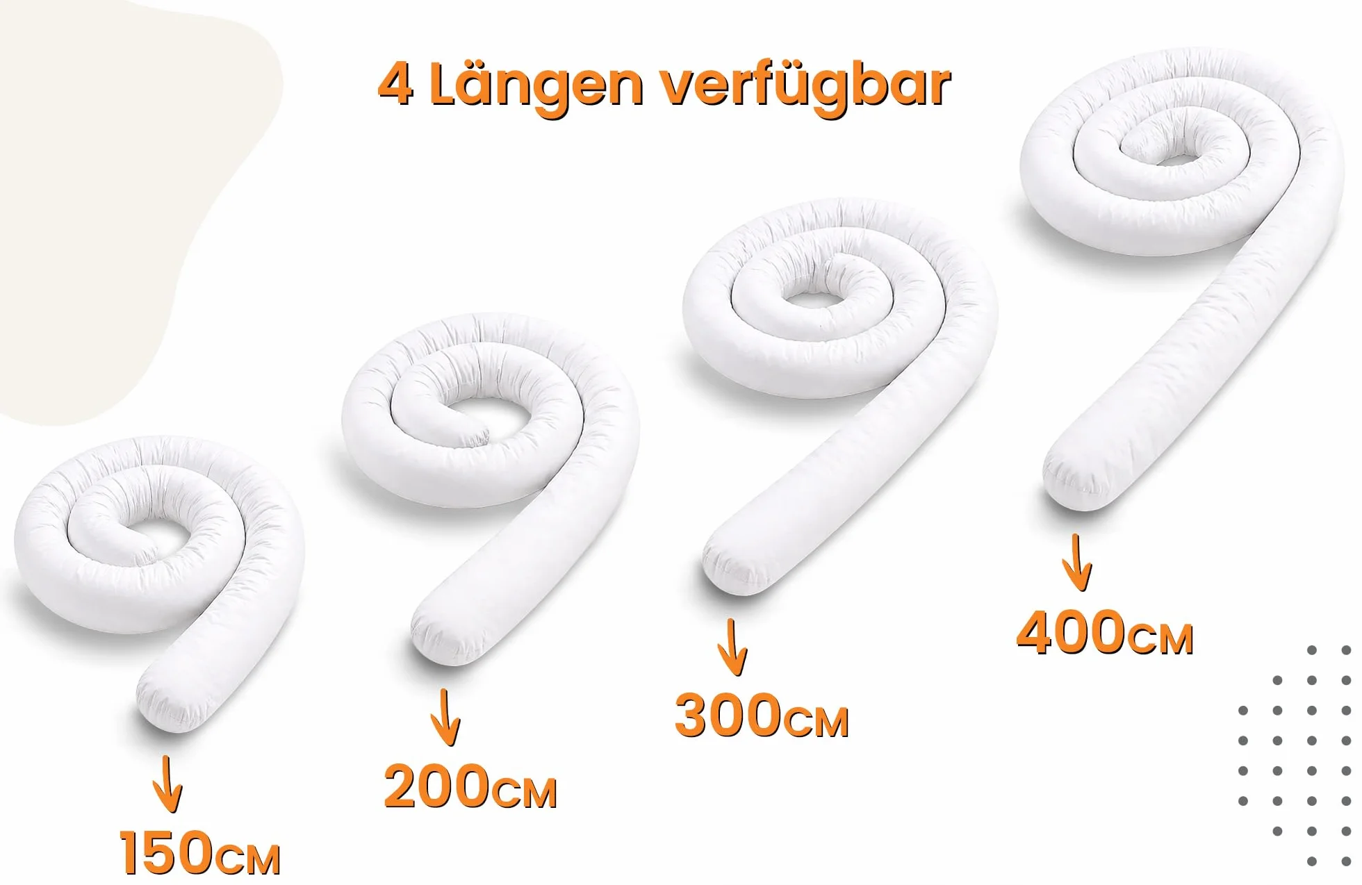 Totsy Baby Cuscino XXL a forma di serpente per letto, cuscino da allattamento, cuscino decorativo, protezione per il bordo del letto, paracolpi XL Punti bianchi su grigio 200 cm Certificato Oeko-Tex