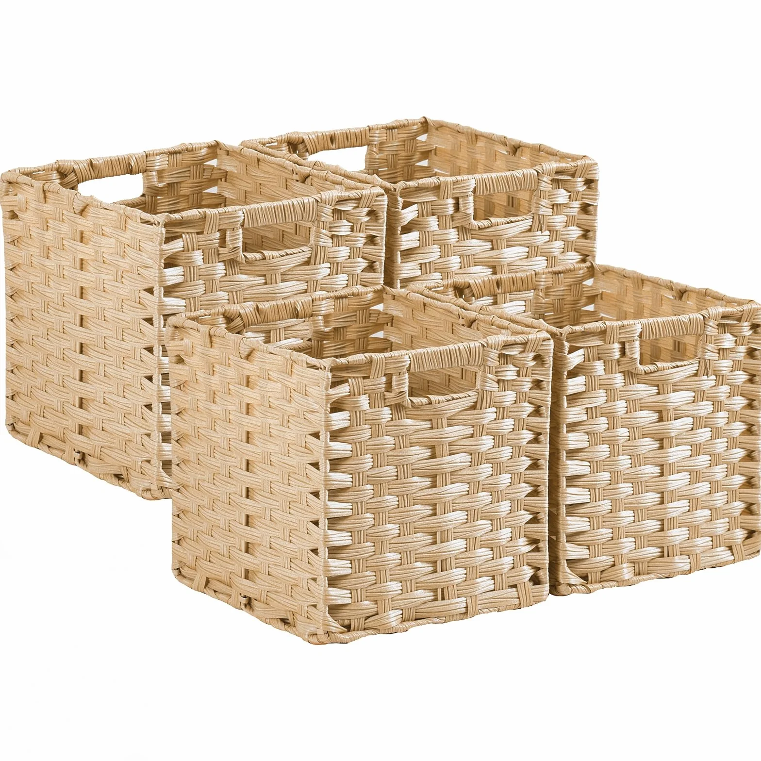 Scatola portaoggetti, 31 x 31 x 31 cm, in finta rattan Kallax, per giocattoli, vestiti, cameretta dei bambini, impermeabile, non ammuffito (4 pezzi, beige chiaro)