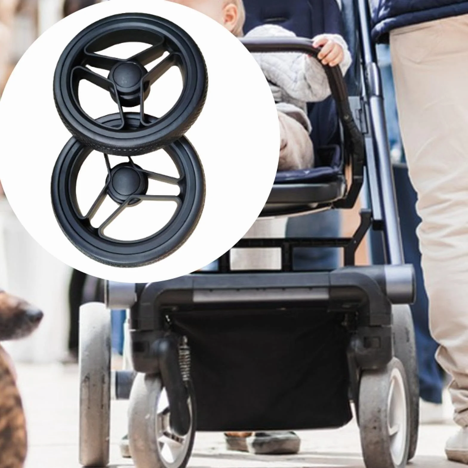 Amagogo Pneumatici per Passeggino 18/18,4 cm, Ruota Antiscivolo Facile da Installare Accessori per Ruote, Pneumatico per Passeggino, Carrello, Scooter Elettrico, 2 Pneumatici Posteriori, 18.4 Cm