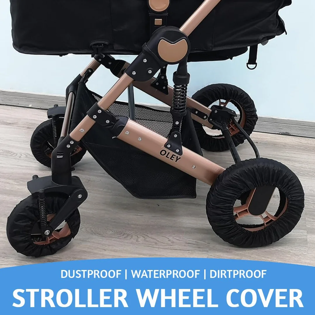 4 Pezzi Copriruota Passeggino, Universali Coperture Esterne per Ruote Buggy, Carrozzina Impermeabili e Antipolvere Copri Ruote Passeggino per Casa, Nero C