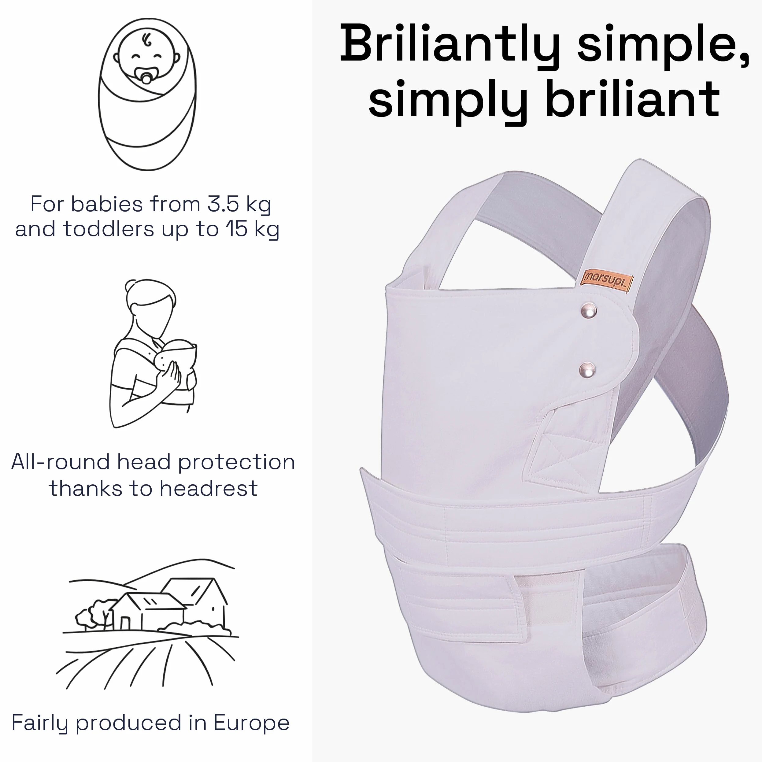 Manduca Marsupi Breeze - marsupio leggero per neonati a partire da 3,5 kg e bambini fino a 15 kg - marsupio compatto con robusto sistema in velcro, taglia L, lilla