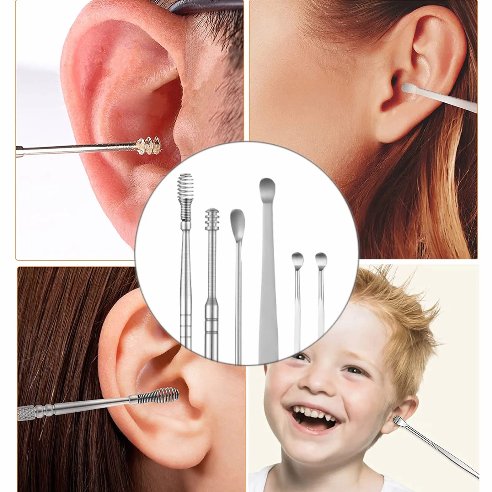 Pulisci Orecchie, [7 Pezzi] Kit di Rimozione del Cerume, Strumenti per Pulizia dell’Orecchio in Acciaio Inox, con Custodia Portatile in PU, per Adulti e Bambini Pulizia Dellorecchio