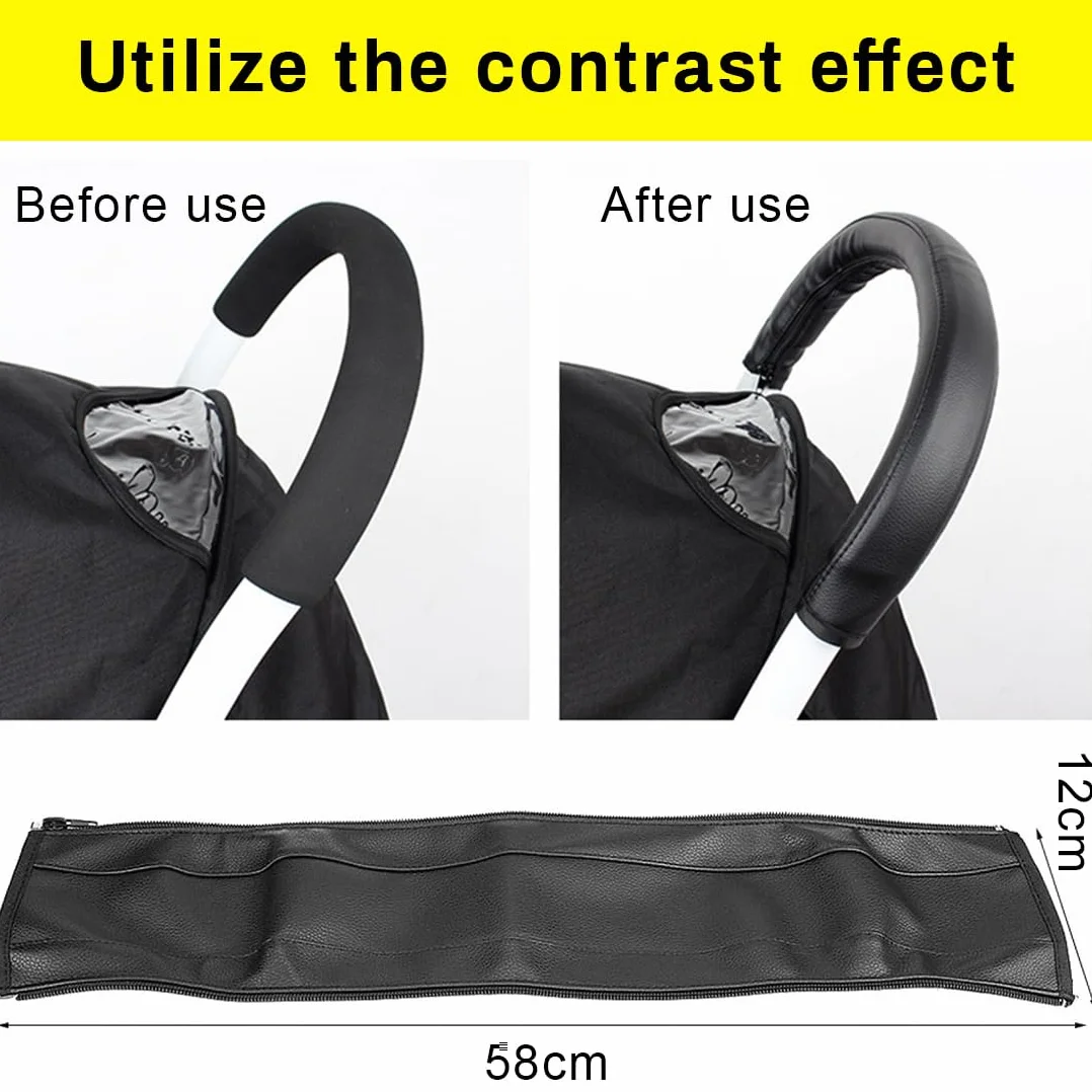 1 Pcs KIDS Copri maniglia ringhiera, copri maniglia passeggino, copri passeggino, Copri maniglia passeggino, Passeggino Individuale - Lunghezza 58 cm, Larghezza 10-12 cm Nero