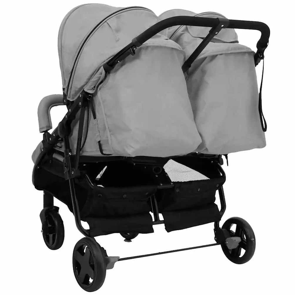 vidaXL Passeggino Gemellare Grigio Chiaro e Nero in Acciaio
